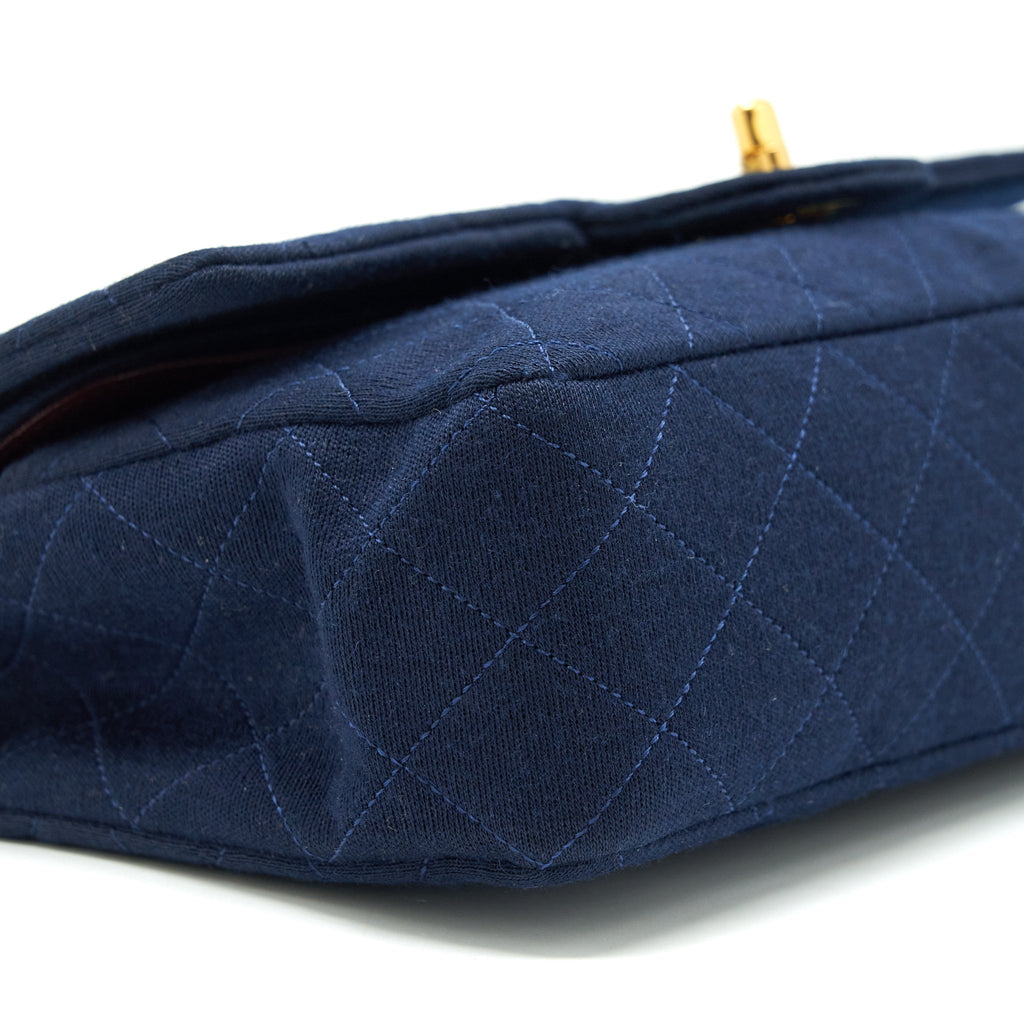 CHANEL VINTAGE MEDIUM CLASSIC DOUBLE FLAP BAG FABRIC NAVY GHW