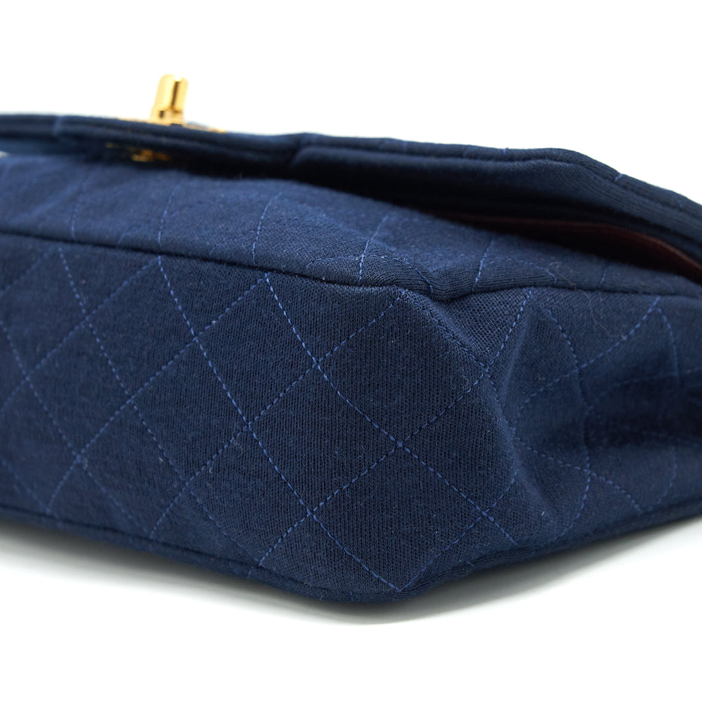CHANEL VINTAGE MEDIUM CLASSIC DOUBLE FLAP BAG FABRIC NAVY GHW