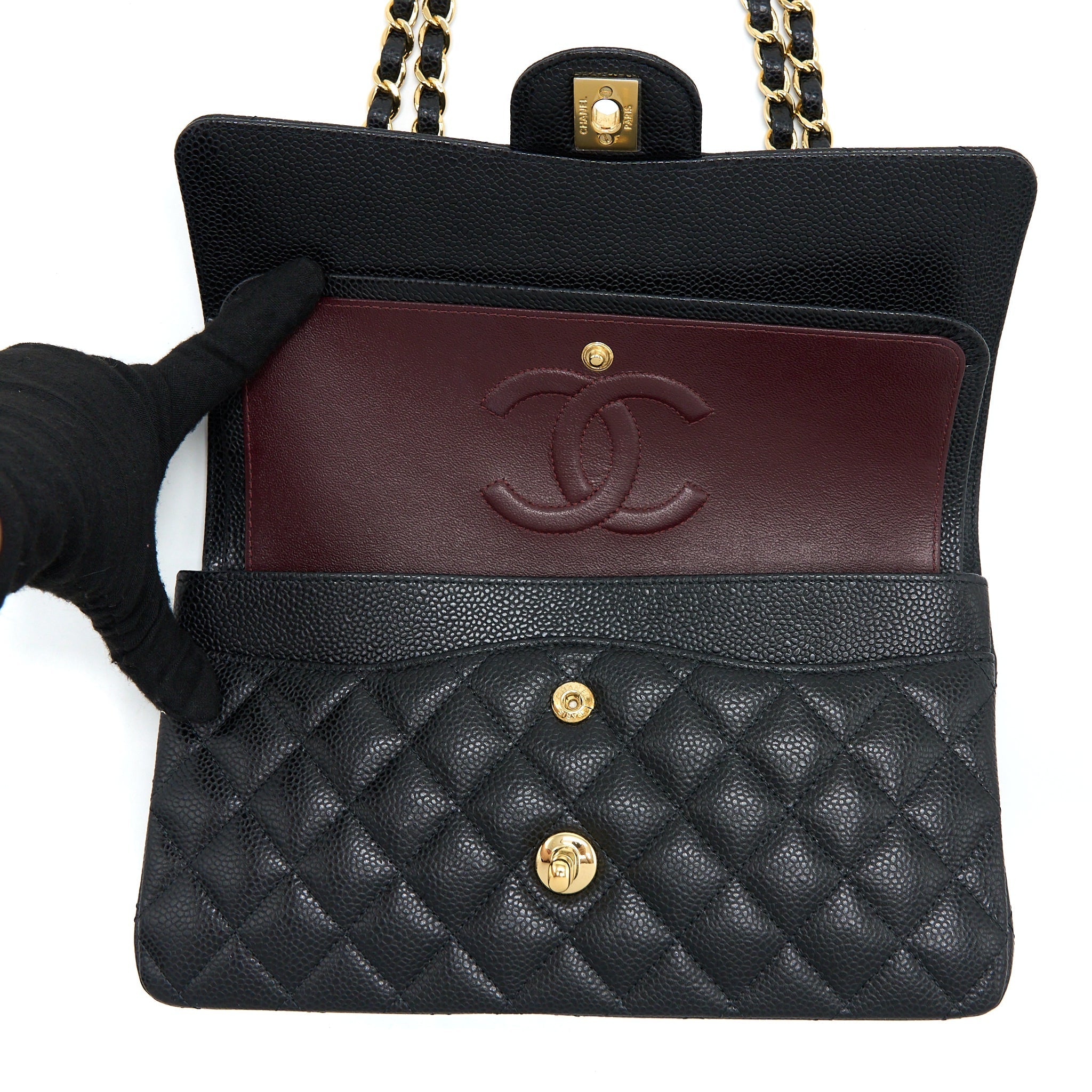 CHANEL MEDIUM CLASSIC DOUBLE FLAP BAG CAVIAR BLACK GHW (MICROCHIP)