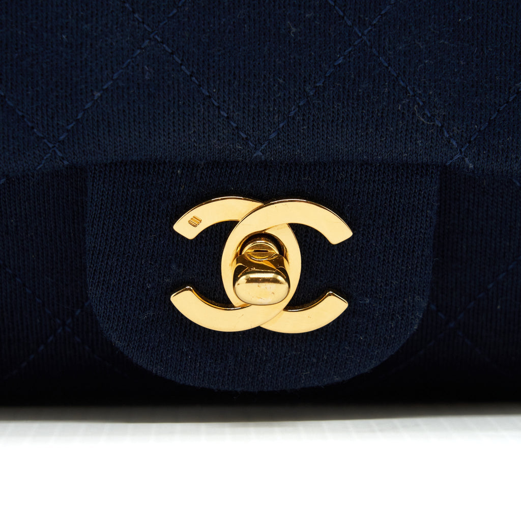 CHANEL VINTAGE MEDIUM CLASSIC DOUBLE FLAP BAG FABRIC NAVY GHW