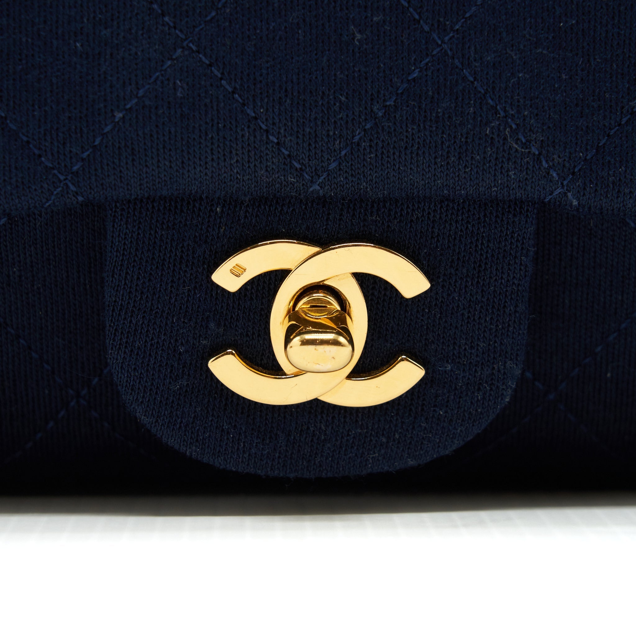 CHANEL VINTAGE MEDIUM CLASSIC DOUBLE FLAP BAG FABRIC NAVY GHW