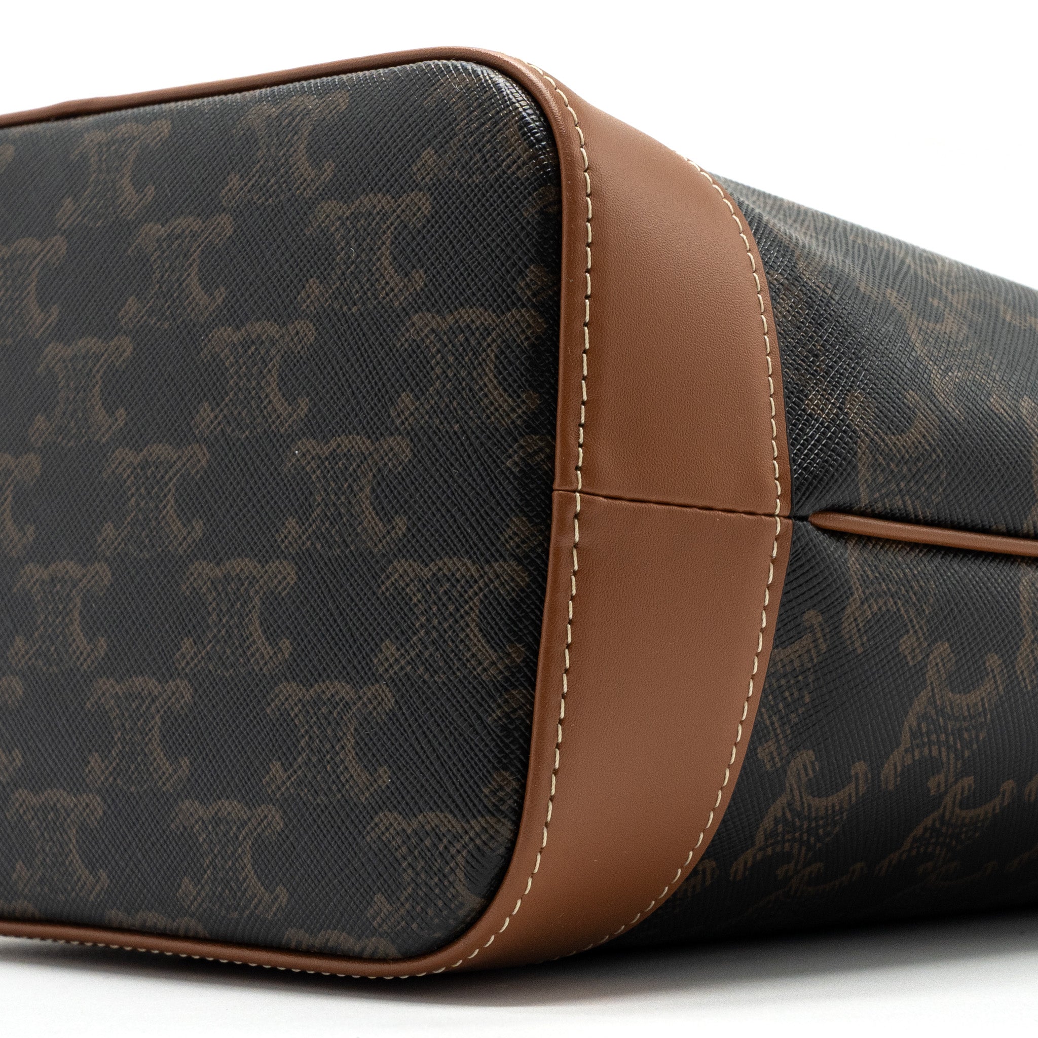 CELINE SMALL BUCKET IN TRIOMPHE CANVAS AND CALFSKIN TAN GHW