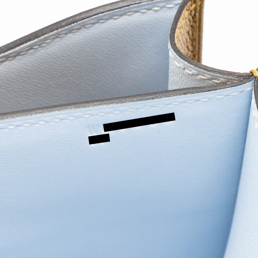 HERMES MINI CONSTANCE CHEVRE MYSORE KRAFT/BLEU BRUME GHW