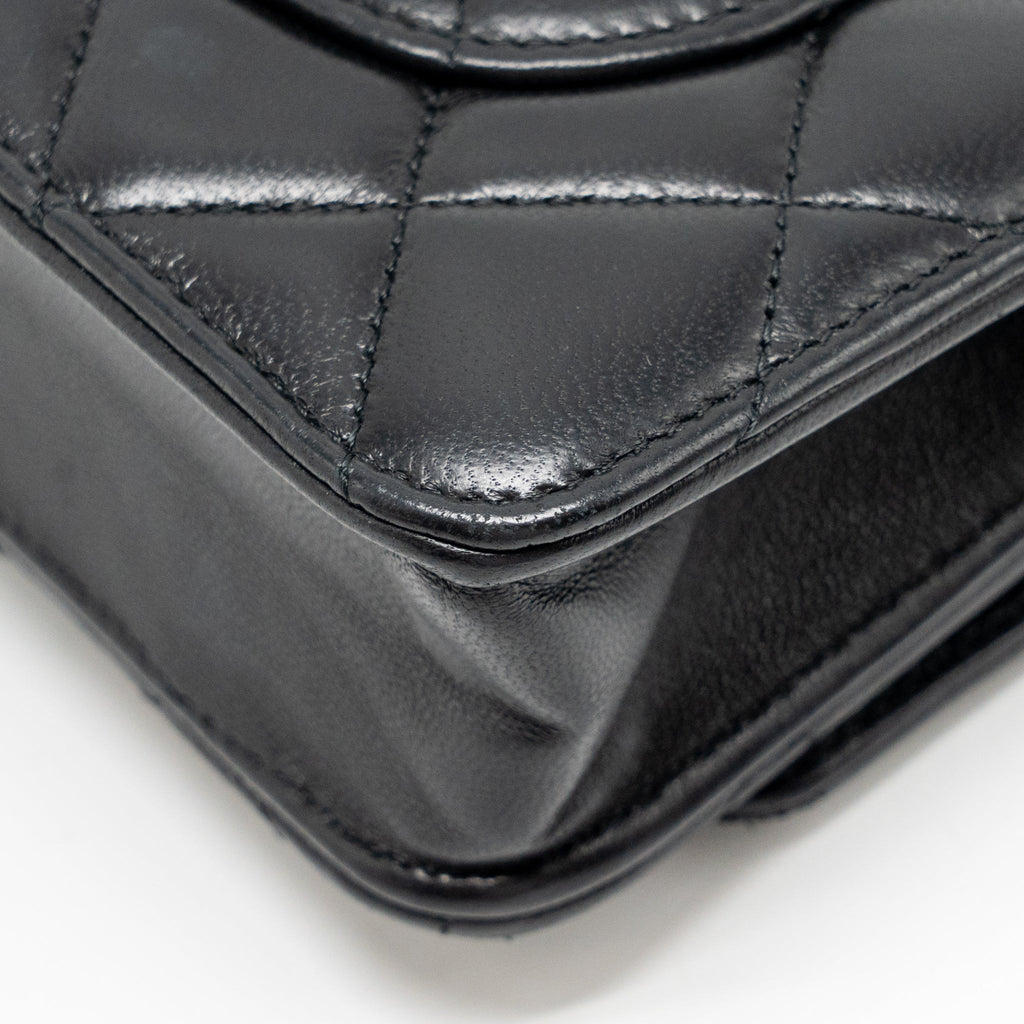CHANEL PEARL CRUSH WALLET ON CHAIN LAMBSKIN BLACK GHW (MICROCHIP)