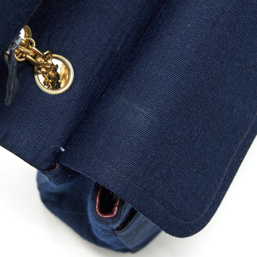 CHANEL VINTAGE MEDIUM CLASSIC DOUBLE FLAP BAG FABRIC NAVY GHW