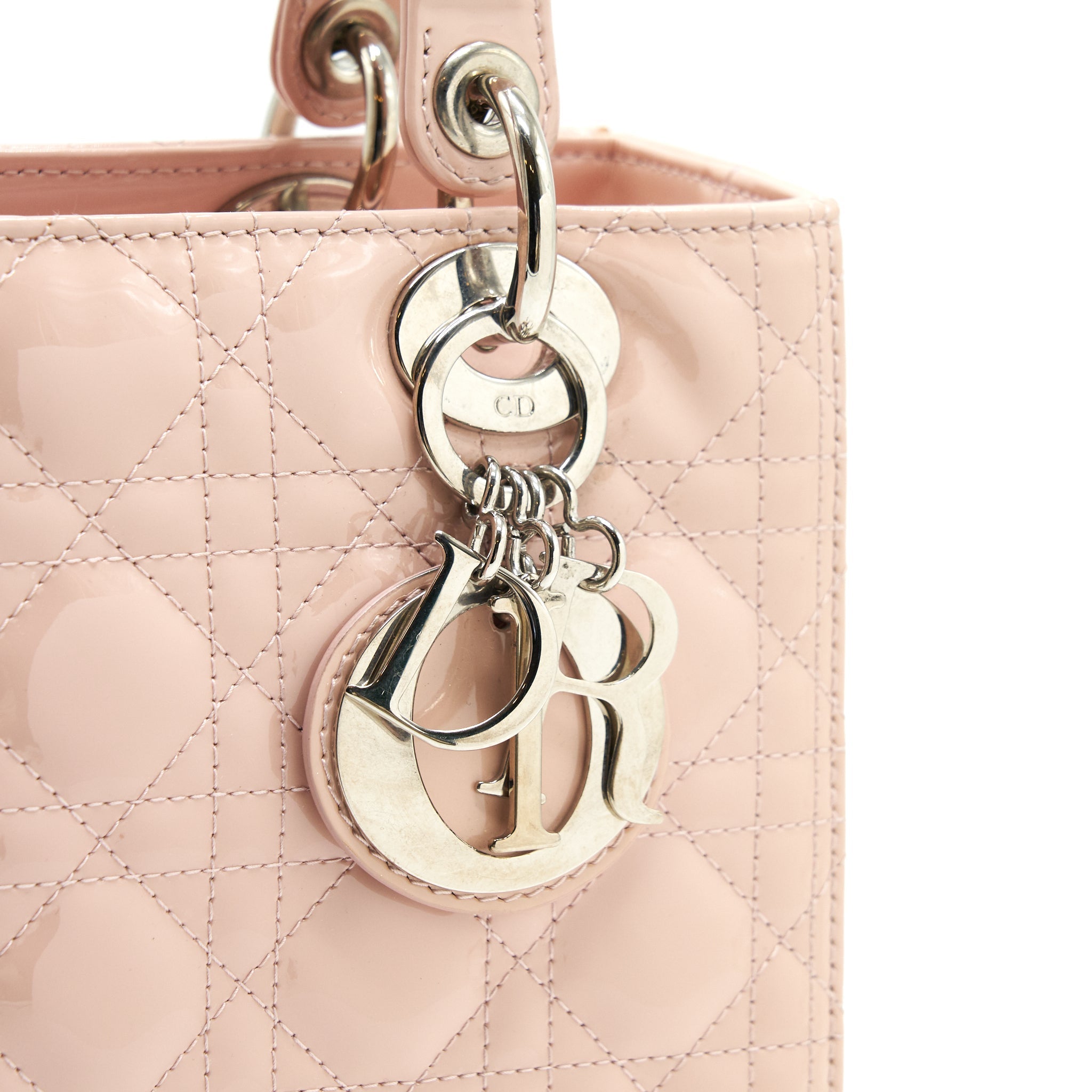 DIOR LADY DIOR MEDIUM PATENT LEATHER PINK WITH SHW