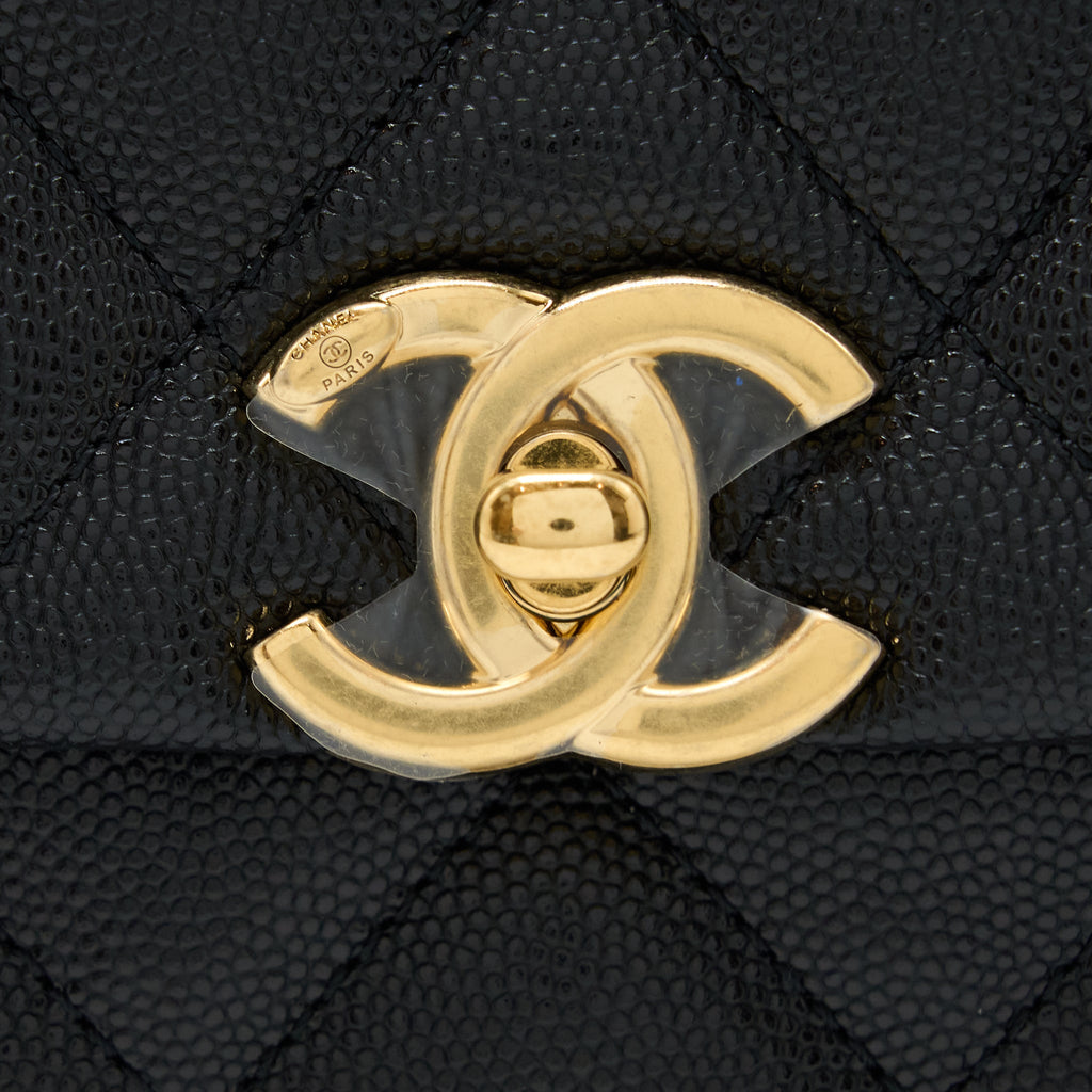 CHANEL 22K COCO FIRST FLAP BAG GRAINED CALFSKIN BLACK GHW(MICROCHIP)