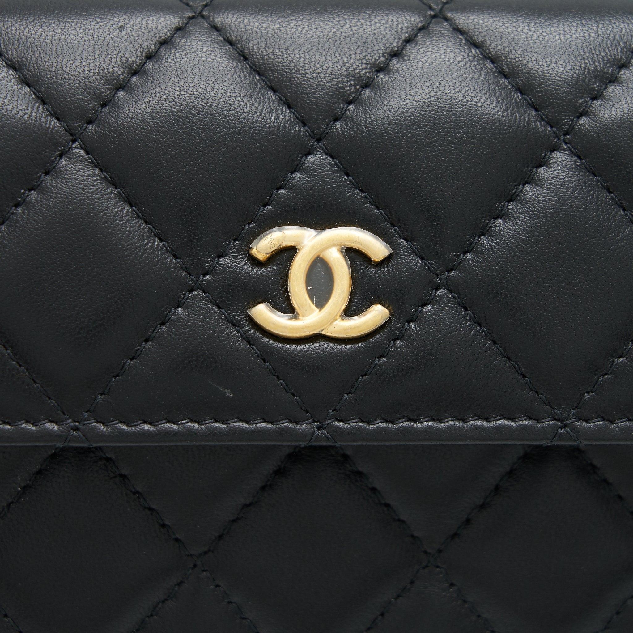 CHANEL PEARL CRUSH MINI BELT COINS PURSE/ CARD HOLDER BLACK GHW