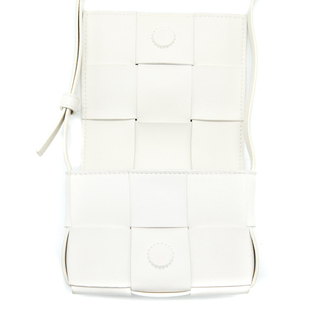 BOTTEGA VENETA MINI CASSETTE CROSSBODY BAG LAMBSKIN WHITE