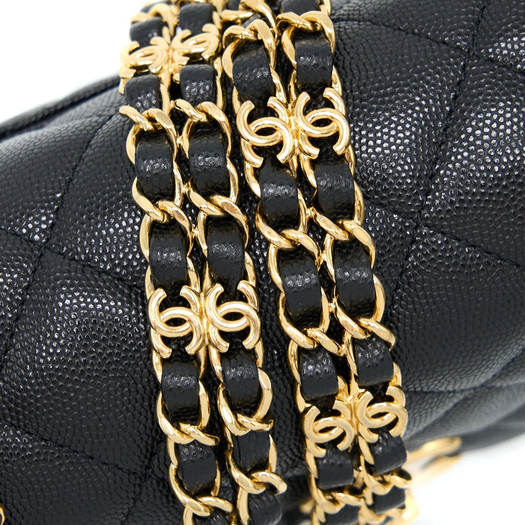 CHANEL 22K COCO FIRST FLAP BAG GRAINED CALFSKIN BLACK GHW(MICROCHIP)