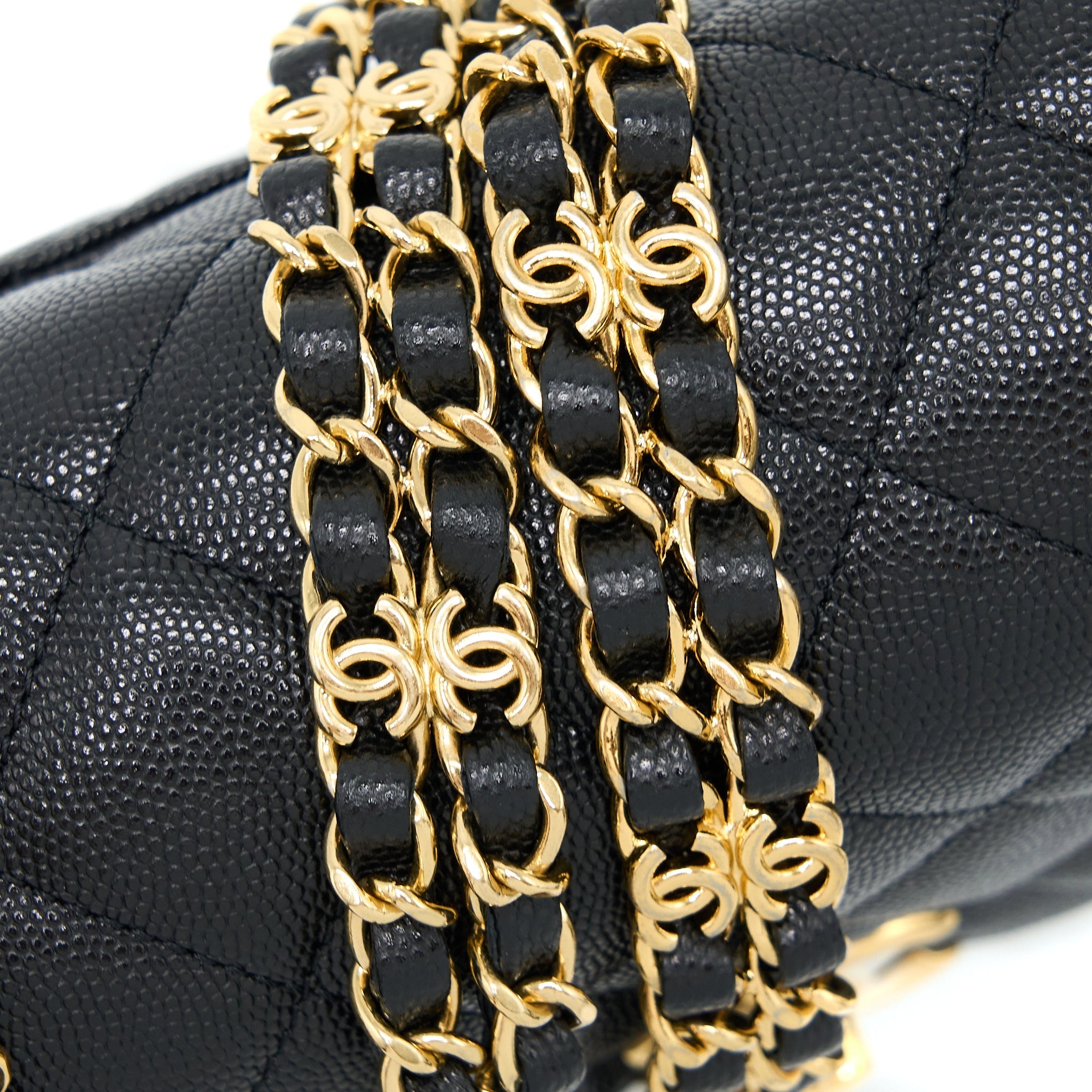 CHANEL 22K COCO FIRST FLAP BAG GRAINED CALFSKIN BLACK GHW(MICROCHIP)