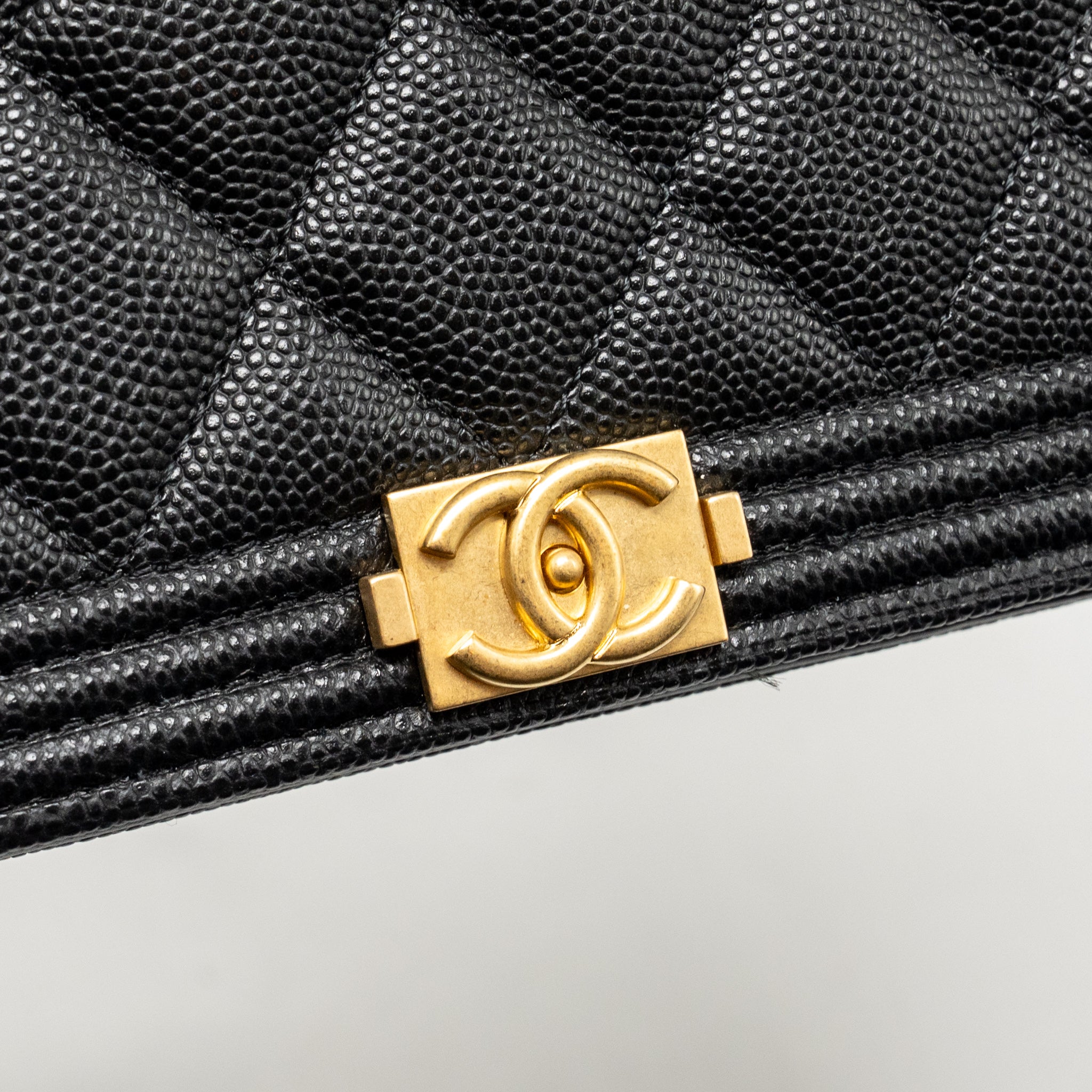 CHANEL BOY WALLET ON CHAIN CAVIAR BLACK GHW (MICROCHIP)