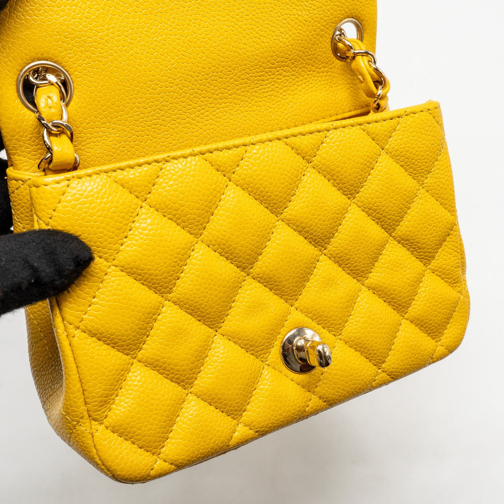 CHANEL CLASSIC MINI SQUARE FLAP BAG CAVIAR YELLOW LGHW