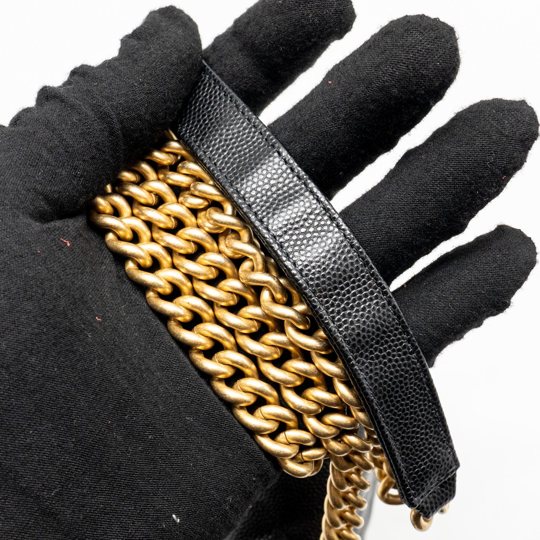 CHANEL BOY WALLET ON CHAIN CAVIAR BLACK GHW (MICROCHIP)