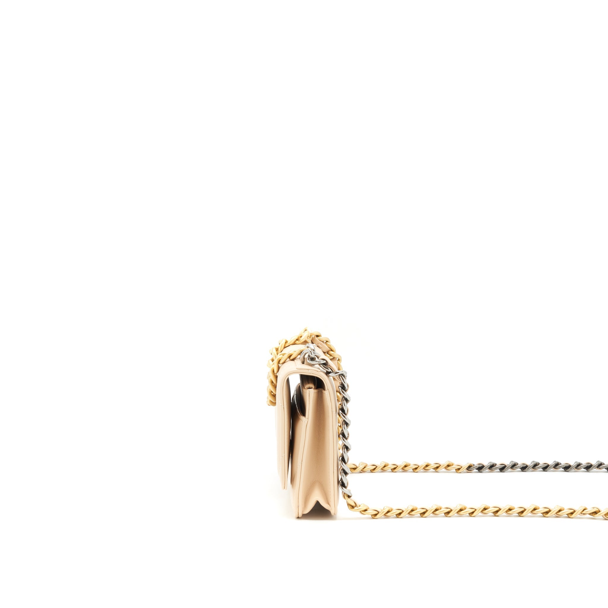CHANEL 19 WALLET ON CHAIN LAMBSKIN BEIGE GHW