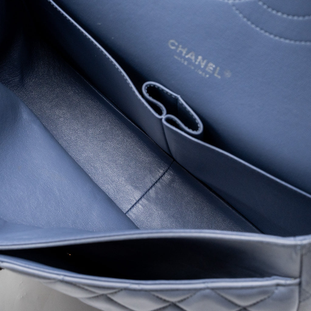 CHANEL MAXI CLASSIC DOUBLE FLAP BAG LAMBSKIN LAVENDER BLUE SHW