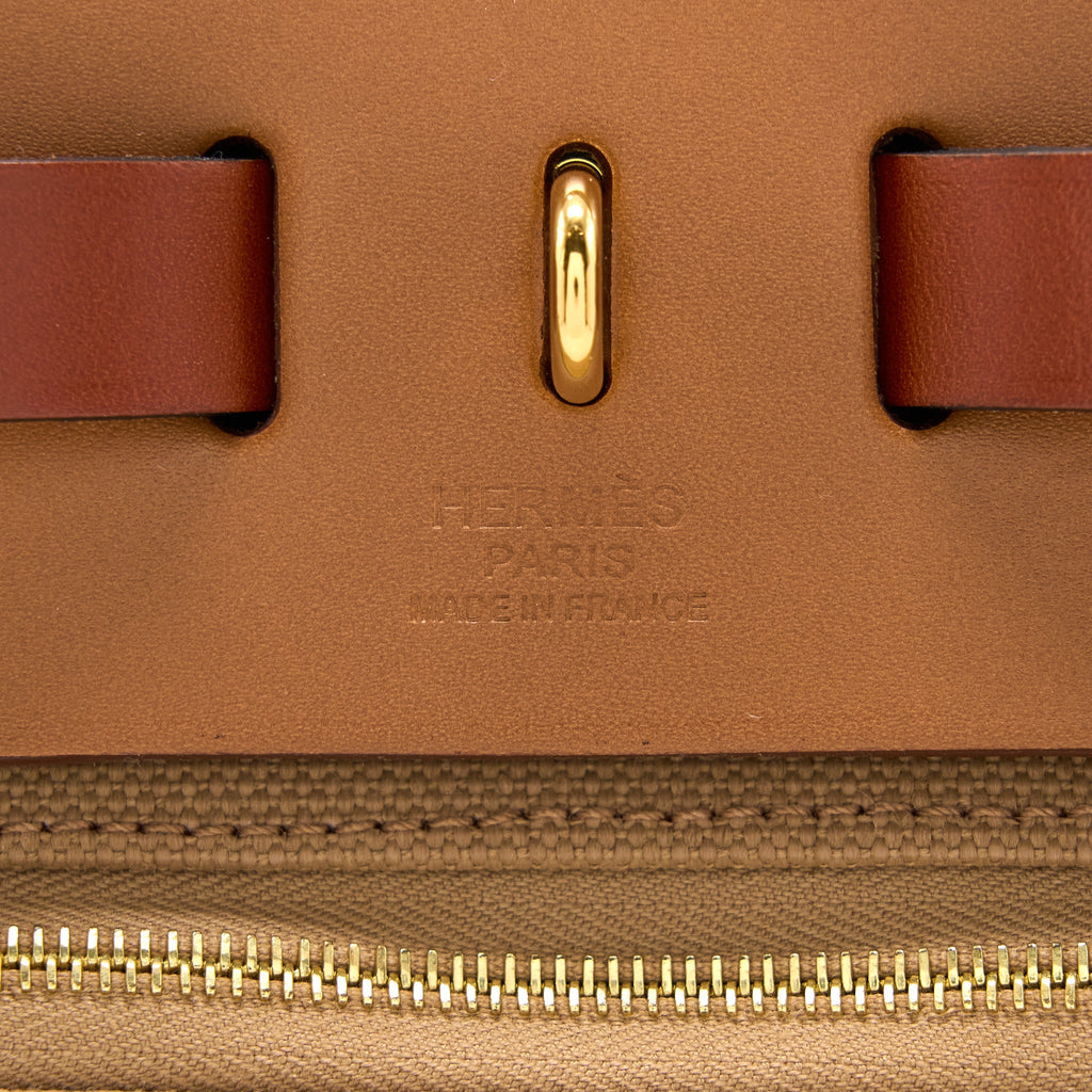 HERMES HERBAG 31 ZIP BAG CANVAS/ HUNTER CHAI/ NATU SABLE/FAUVE/CUIVRE GHW
