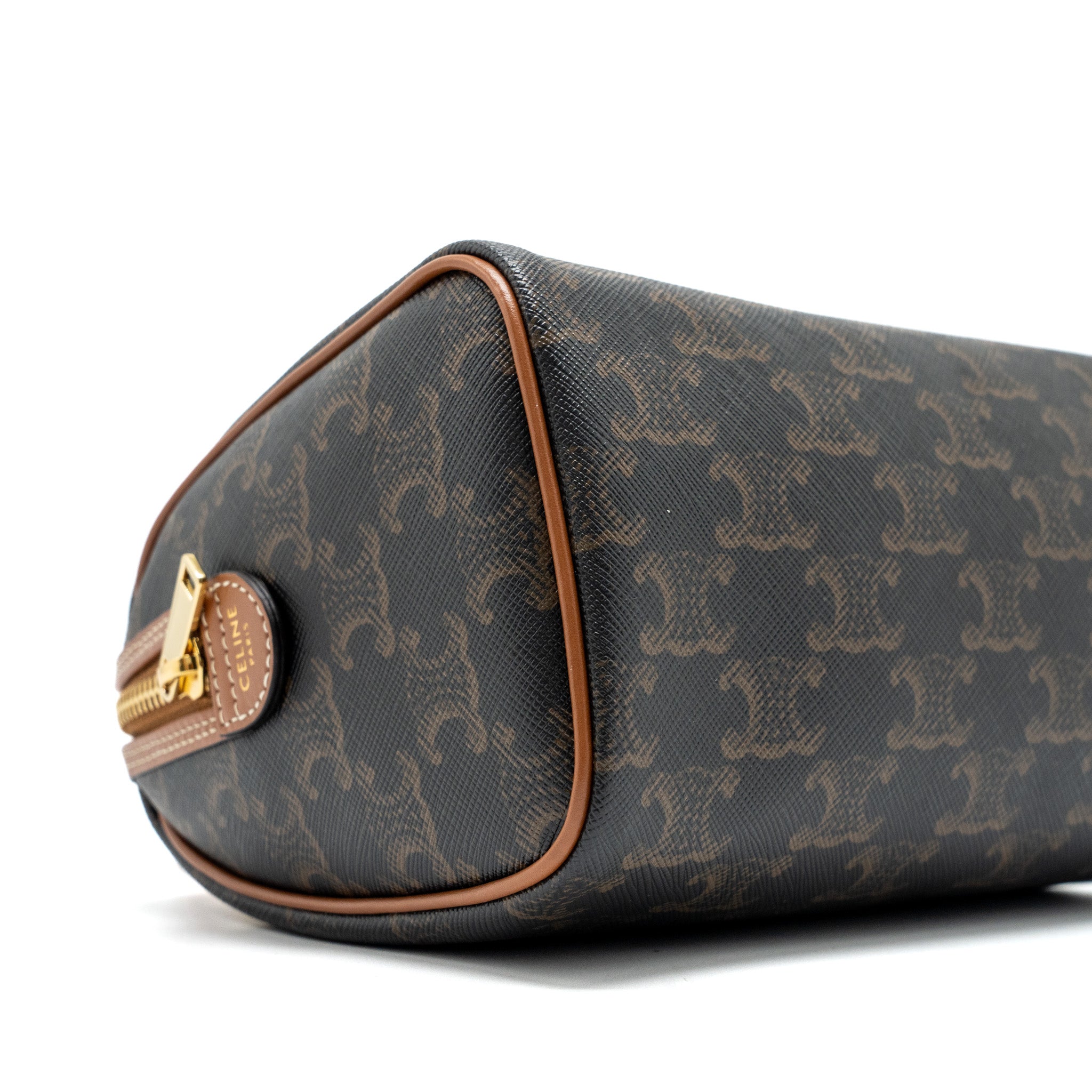 CELINE SMALL BOSTON BAG TRIOMPHE CANVAS/CALFSKIN TAN GHW