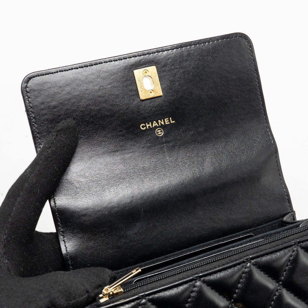 CHANEL TOP HANDLE MINI WALLET ON CHAIN CALFSKIN BLACK GHW(MICROCHIP)