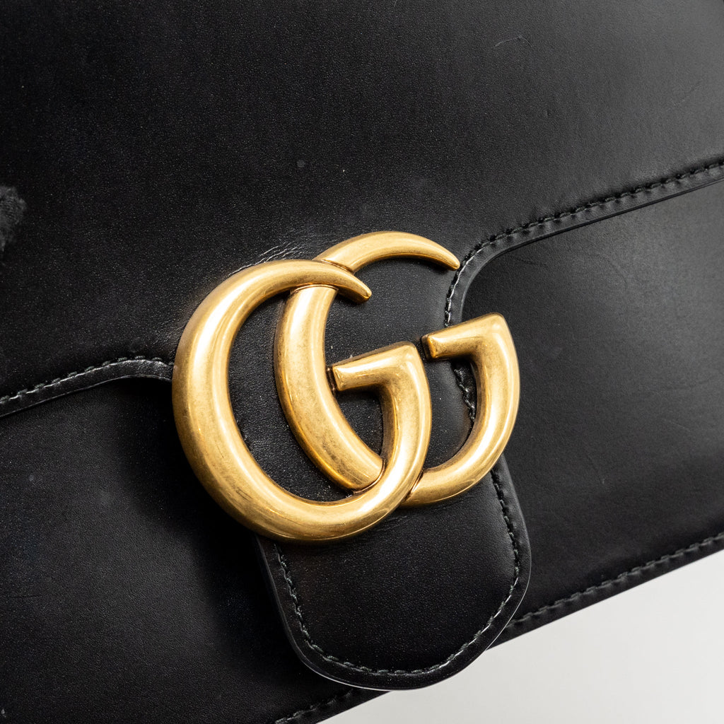GUCCI GG MARMONT SQUARE PURSE BAG CALFSKIN BLACK GHW
