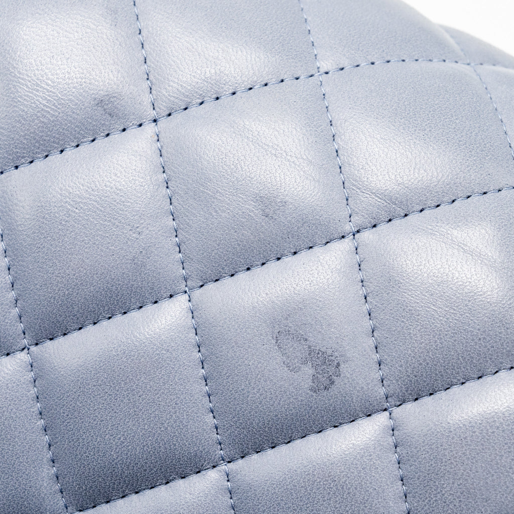 CHANEL MAXI CLASSIC DOUBLE FLAP BAG LAMBSKIN LAVENDER BLUE SHW