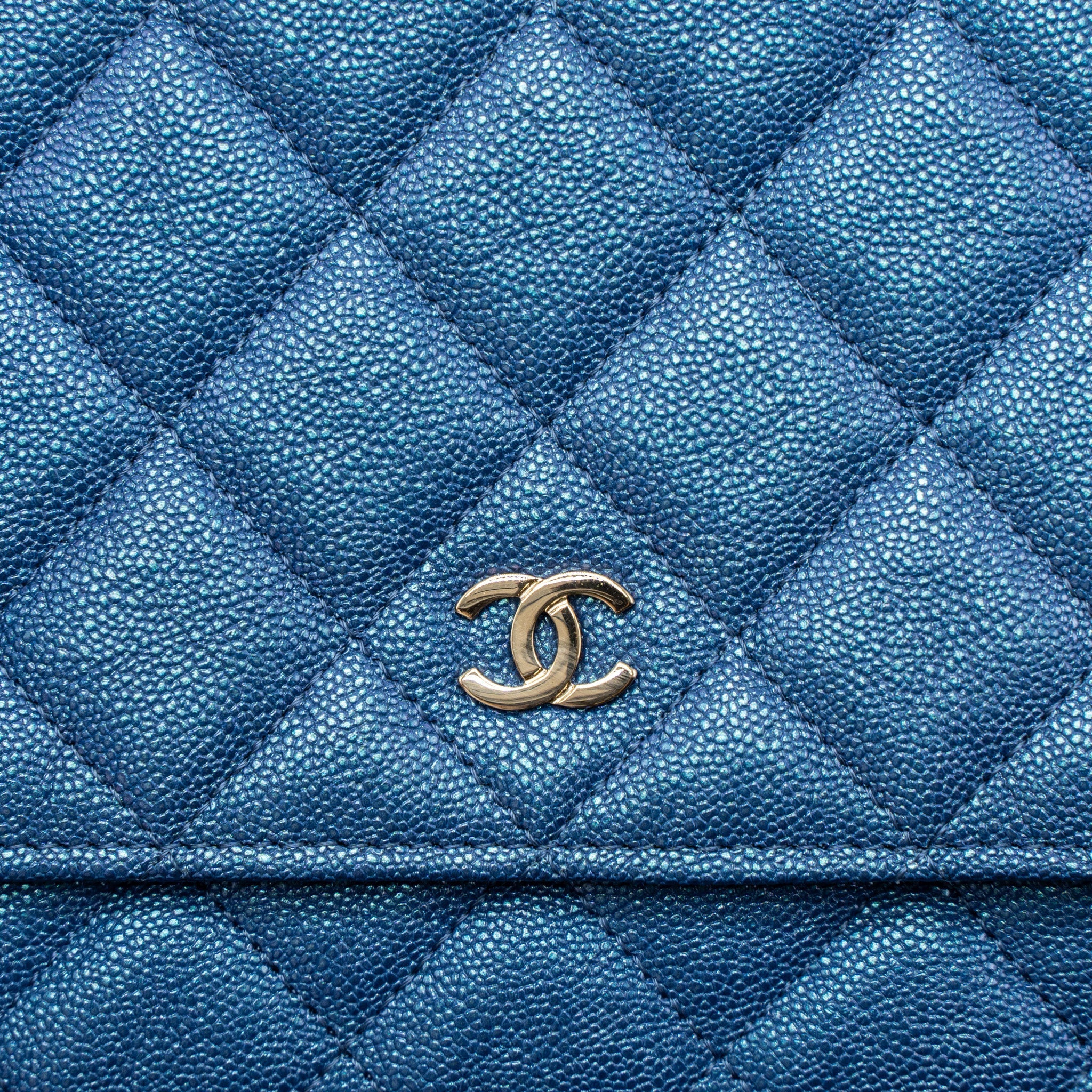 CHANEL CLASSIC WALLET ON CHAIN CAVIAR IRIDESCENT BLUE LGHW