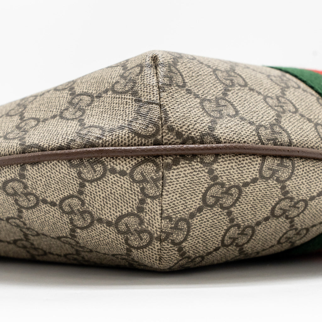 GUCCI SMALL OPHIDIA HALF MOON CROSSBODY HOBO BAG GG SUPREME CANVAS GHW