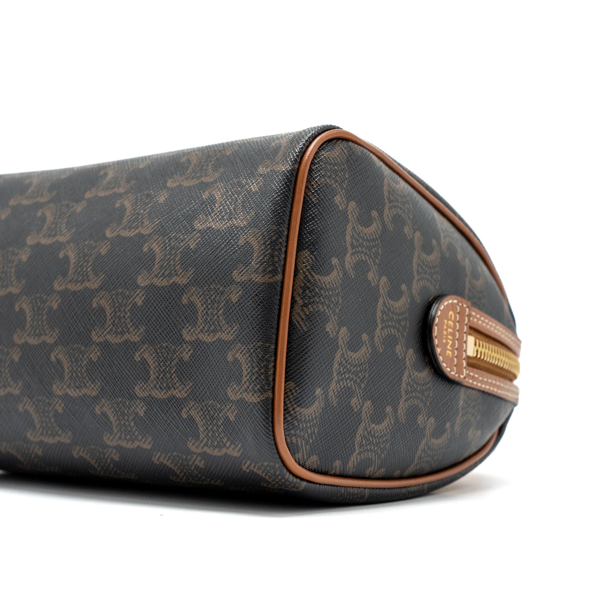 CELINE SMALL BOSTON BAG TRIOMPHE CANVAS/CALFSKIN TAN GHW
