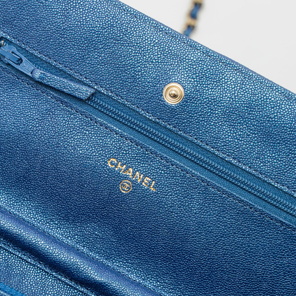 CHANEL CLASSIC WALLET ON CHAIN CAVIAR IRIDESCENT BLUE LGHW