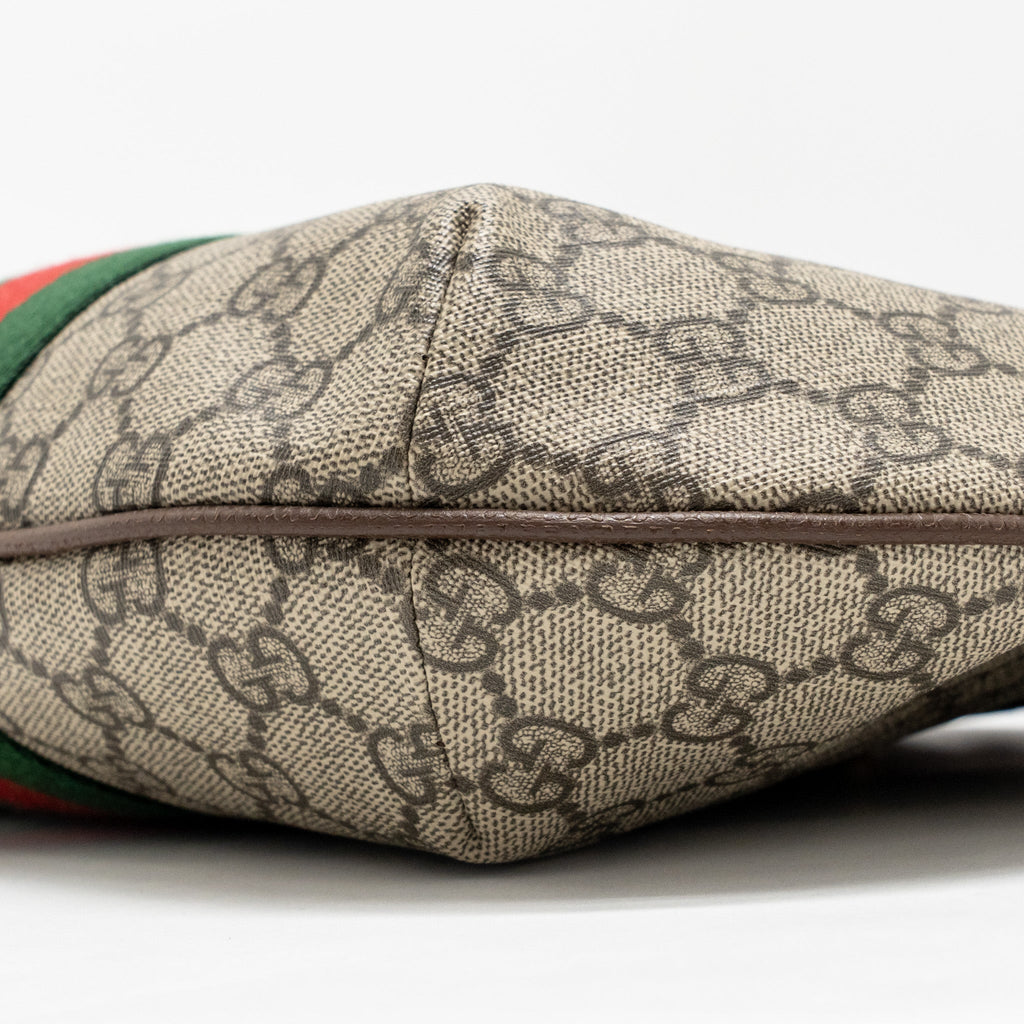 GUCCI SMALL OPHIDIA HALF MOON CROSSBODY HOBO BAG GG SUPREME CANVAS GHW