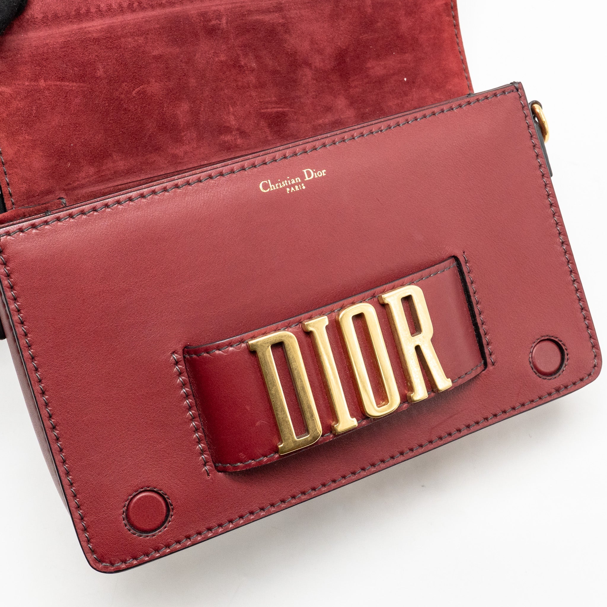 DIOR DIOREVOLUTION FLAP BAG DARK RED CALFSKIN GHW