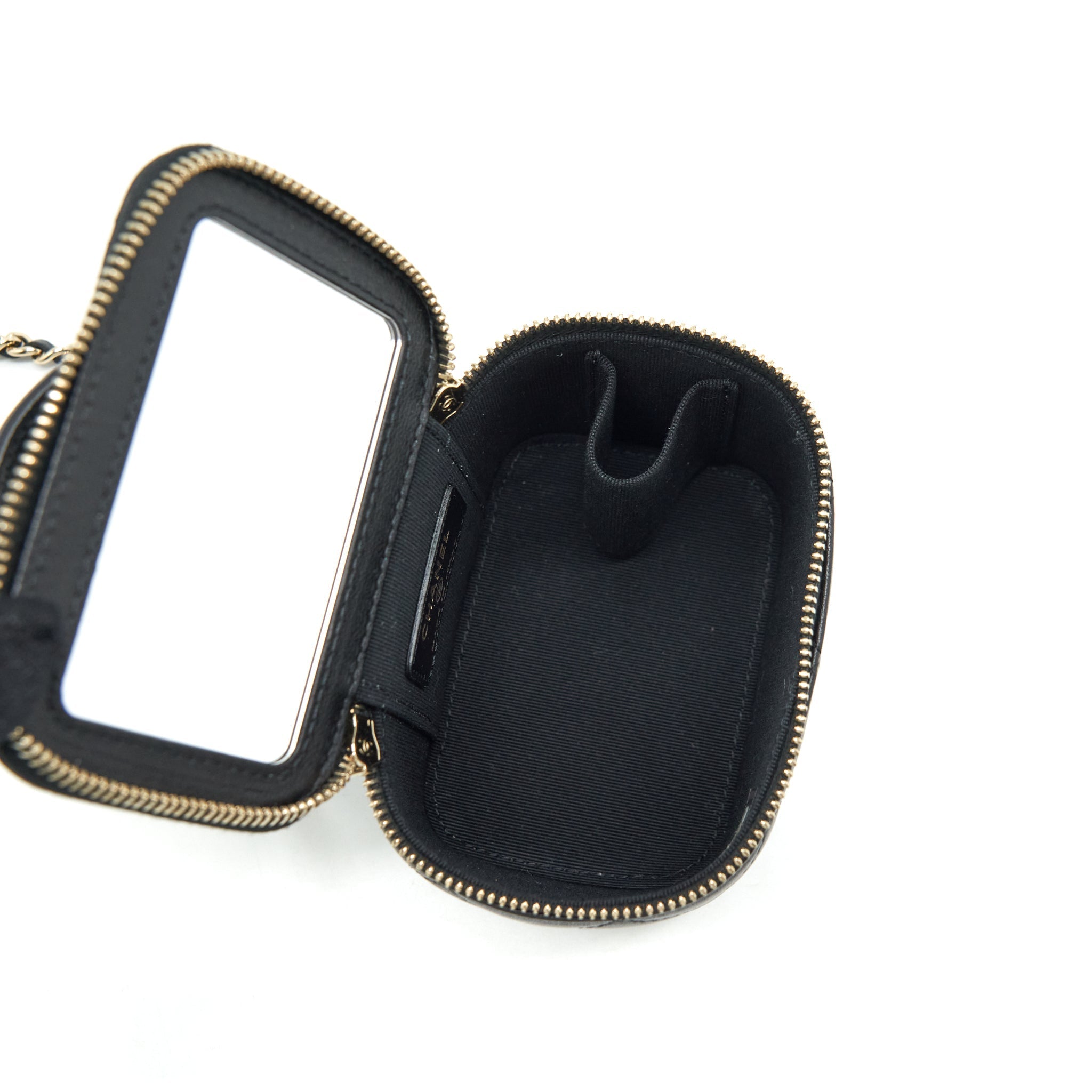 CHANEL 22P TOP HANDLE MINI VANITY WITH CHAIN LAMBSKIN BLACK LGHW