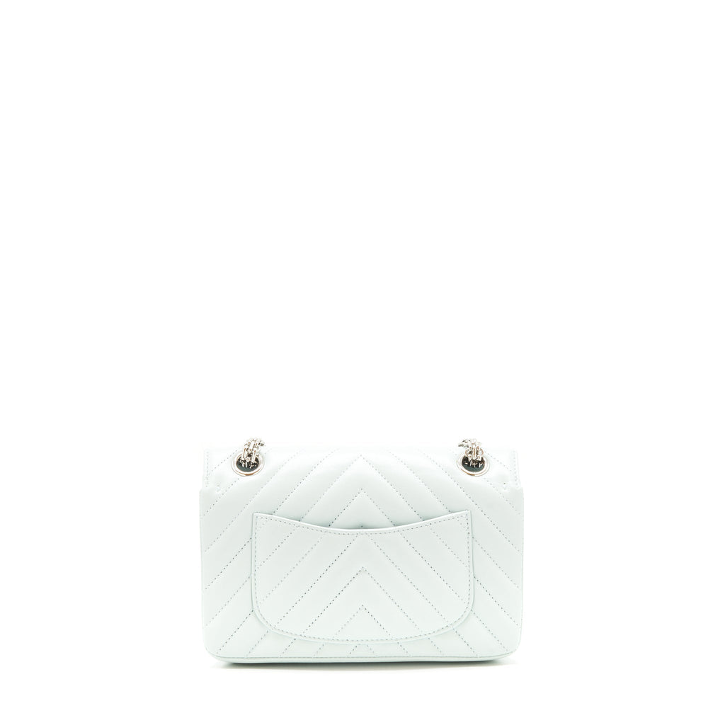 CHANEL CHEVRON MINI 2.55 REISSUE FLAP BAG CALFSKIN LIGHT BLUE SHW