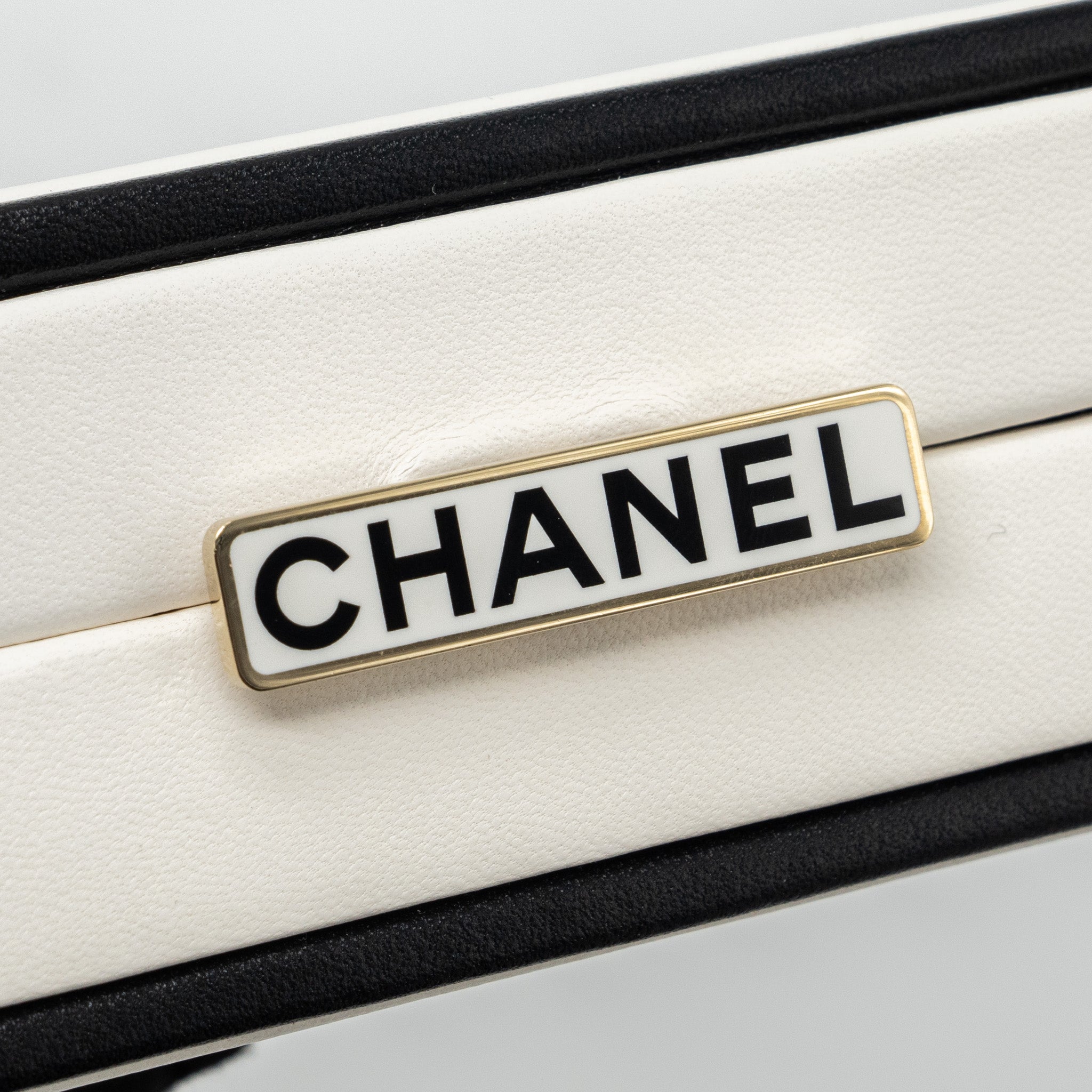 CHANEL 21S PERFUME BOTTLE EVENING BAG LAMBSKIN BLACK/WHITE LGHW