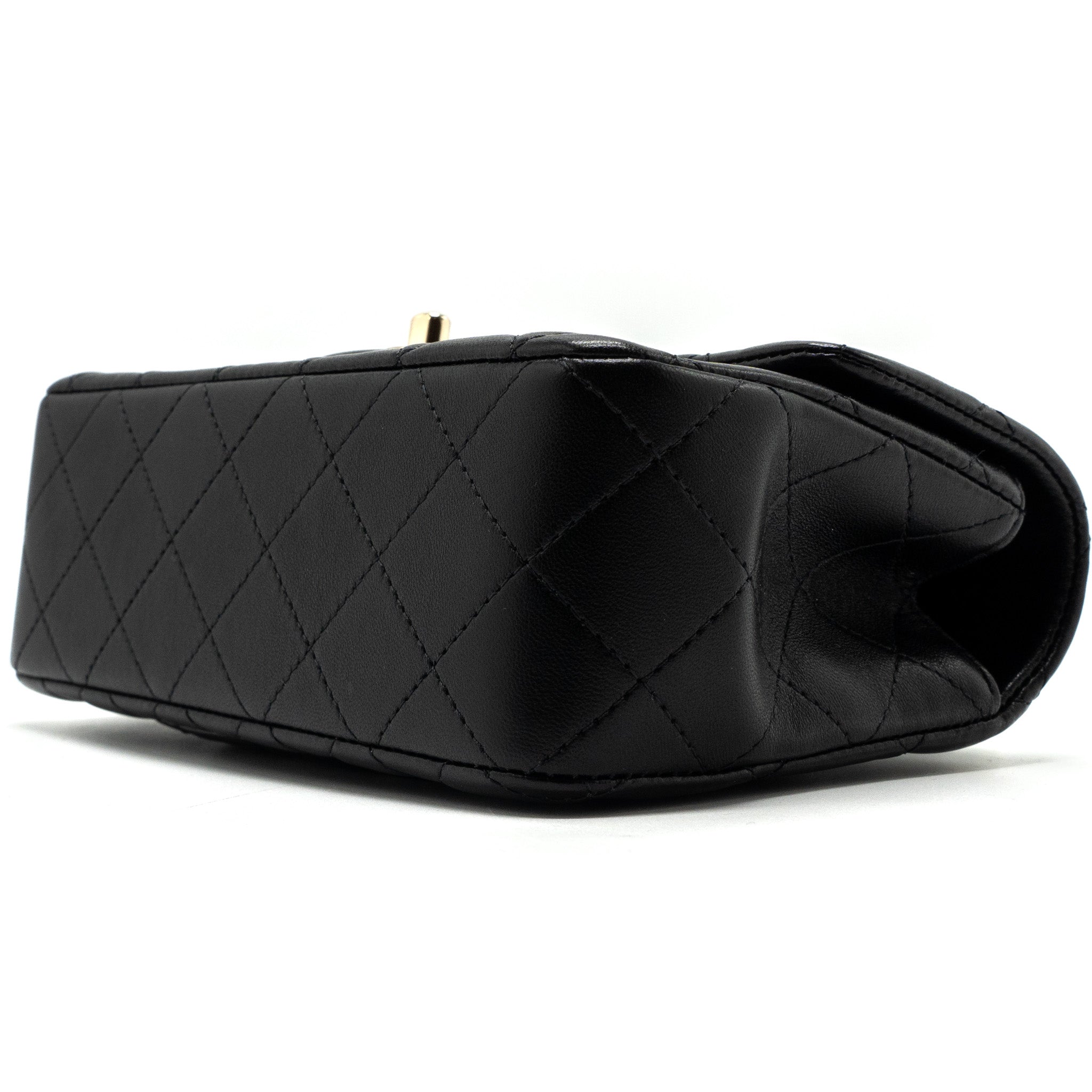 CHANEL TOP HANDLE MINI RECTANGULAR FLAP BAG LAMBSKIN BLACK LGHW (MICROCHIP)