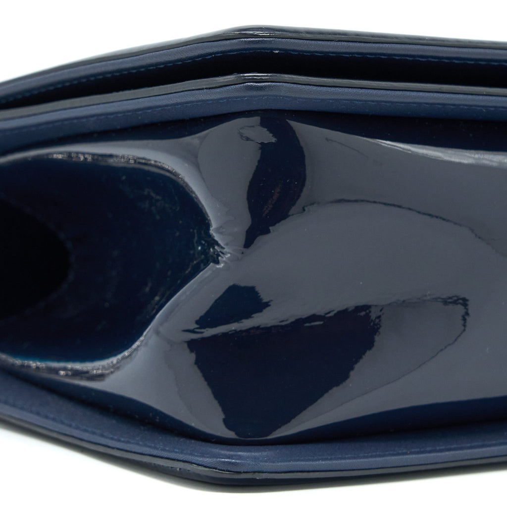 CHANEL MEDIUM BOY BAG PATENT NAVY SHW