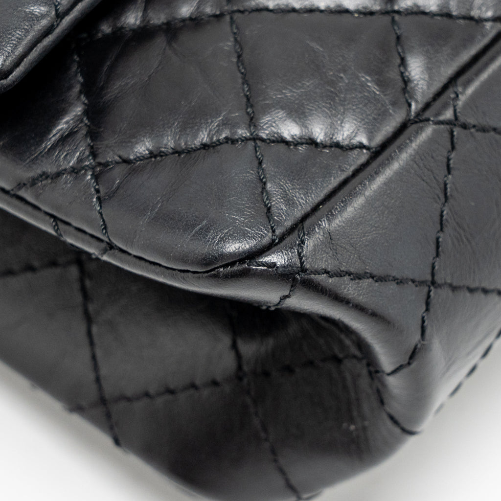 CHANEL SMALL 2.55 REISSUE FLAP BAG AGED CALFSKIN BLACK SHW