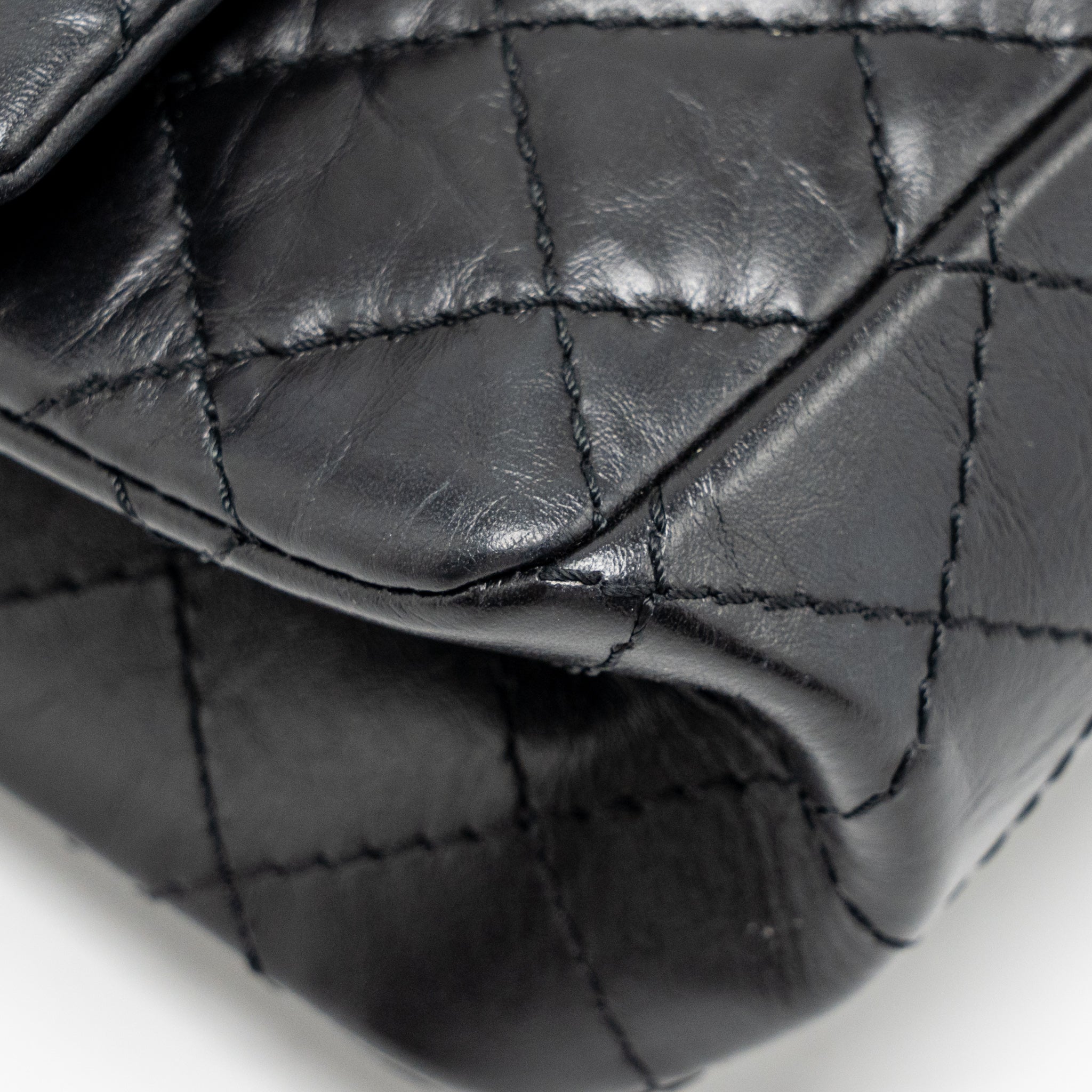 CHANEL SMALL 2.55 REISSUE FLAP BAG AGED CALFSKIN BLACK SHW