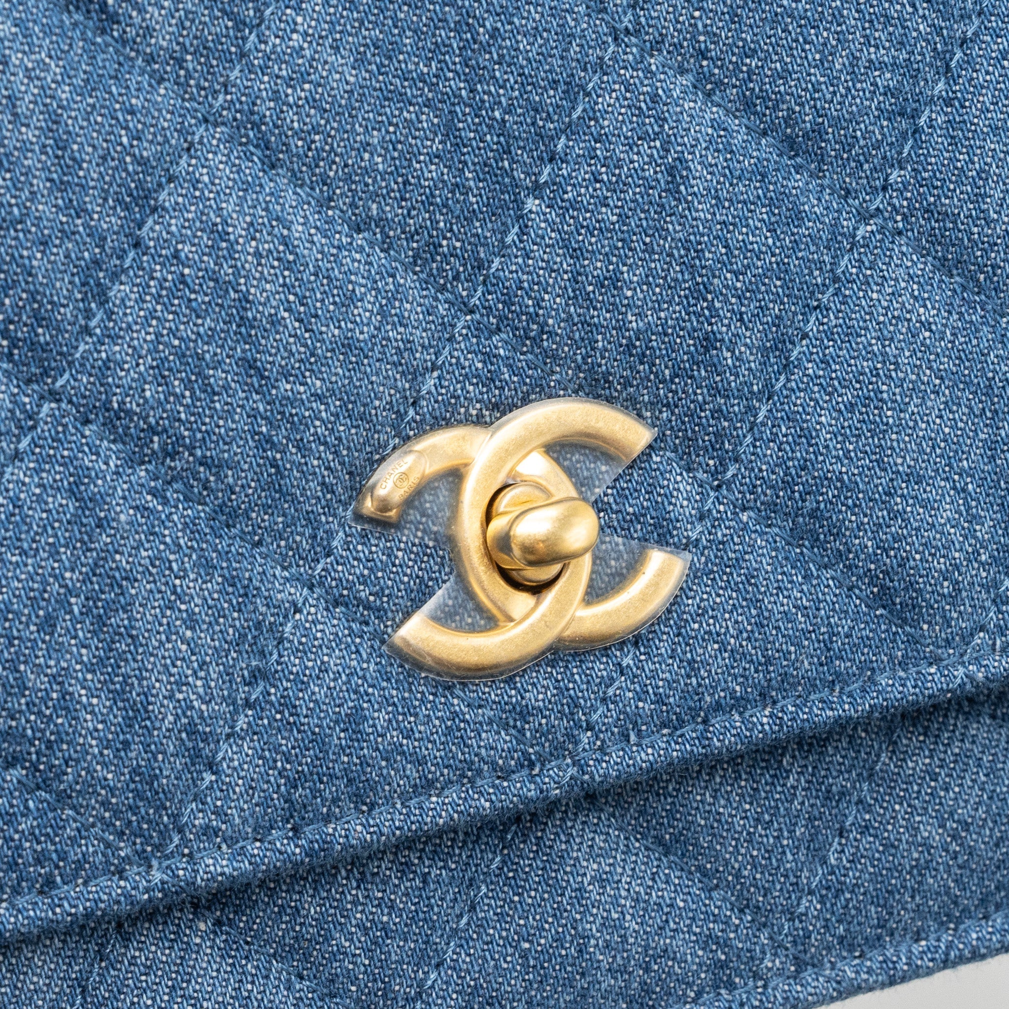 CHANEL PEARL CRUSH WALLET ON CHAIN DENIM BLUE GHW (MICROCHIP)