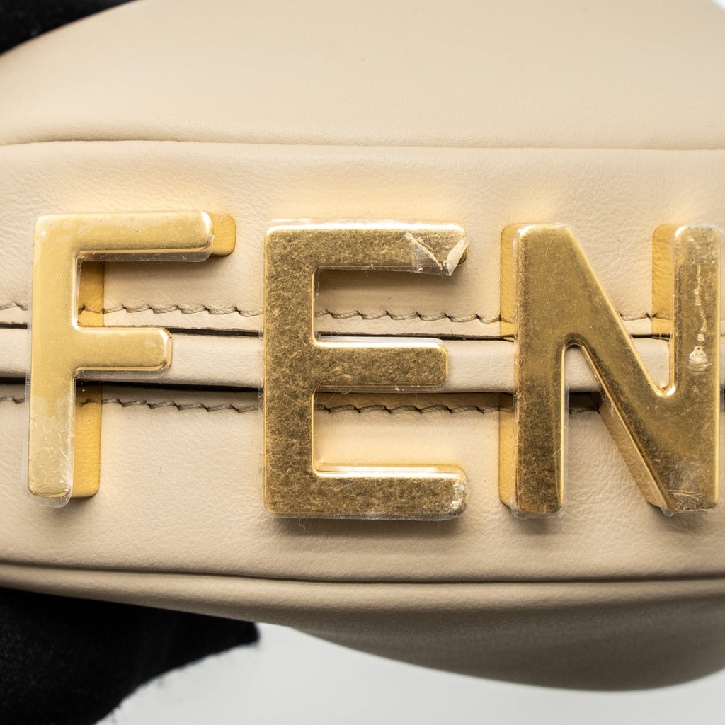 FENDI NANO FENDIGRAPHY LEATHER CHARM CALFSKIN BEIGE GHW