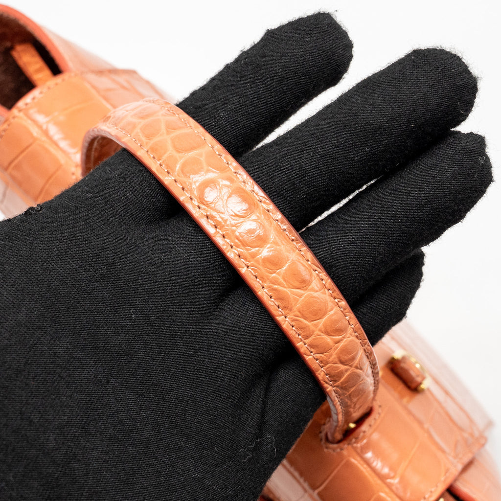 CELINE NANO BELT BAG CROC-EMBOSSED CALFSKIN LYCHEE PINK GHW