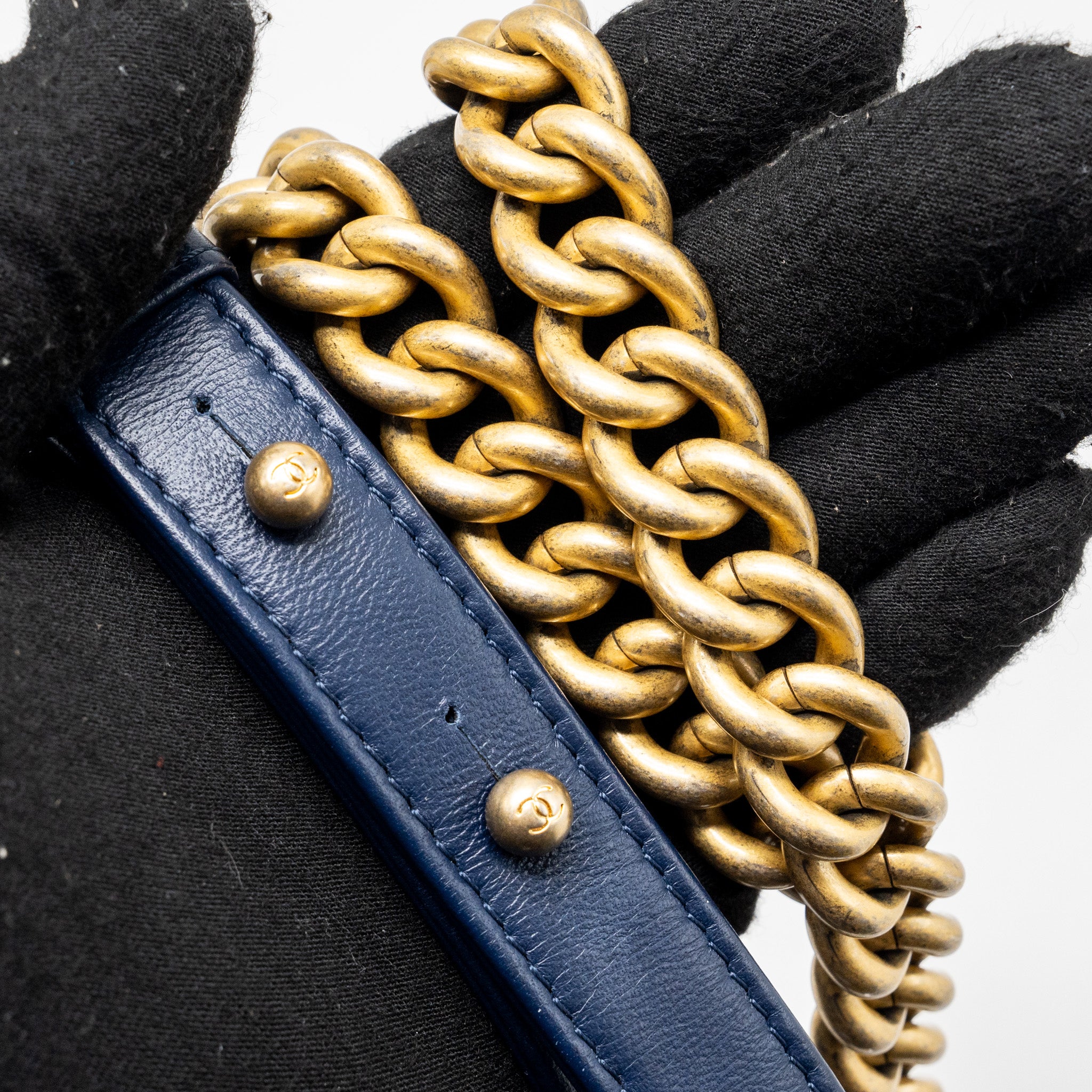 CHANEL SMALL CHEVRON BOY BAG LAMBSKIN NAVY GHW