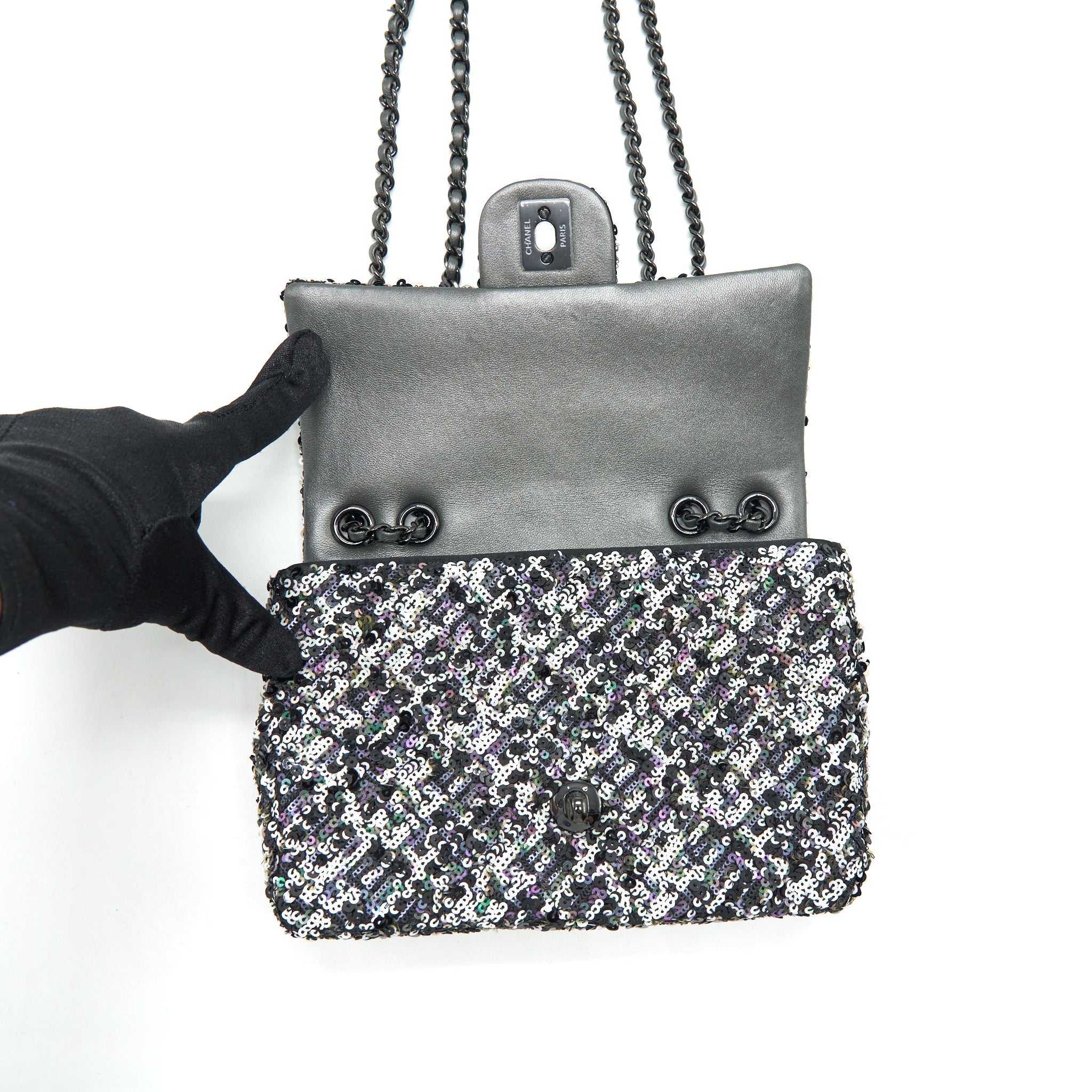 CHANEL MINI RECTANGULAR FLAP BAG SEQUINS MULTICOLOR BLACK HARDWARE