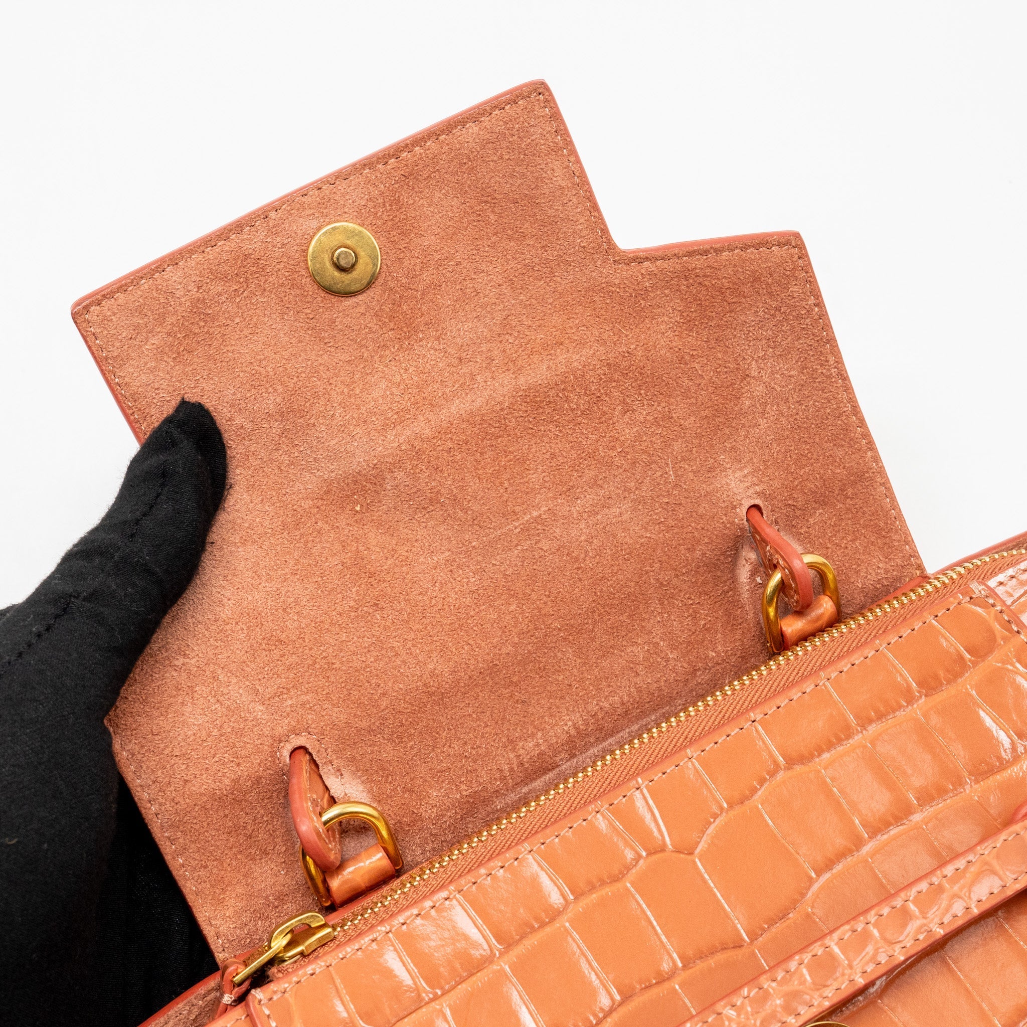 CELINE NANO BELT BAG CROC-EMBOSSED CALFSKIN LYCHEE PINK GHW