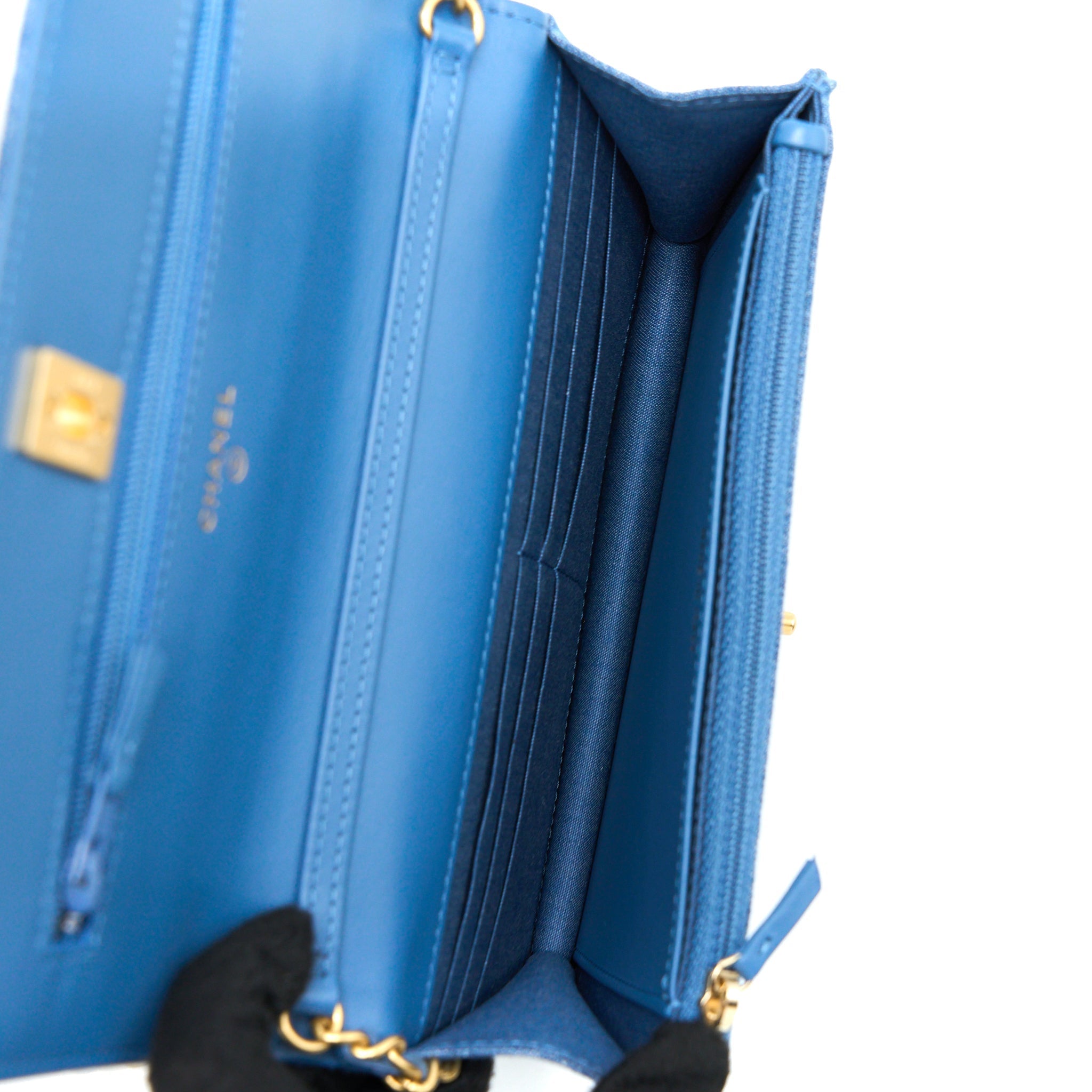 CHANEL PEARL CRUSH WALLET ON CHAIN DENIM GHW (MICROCHIP)
