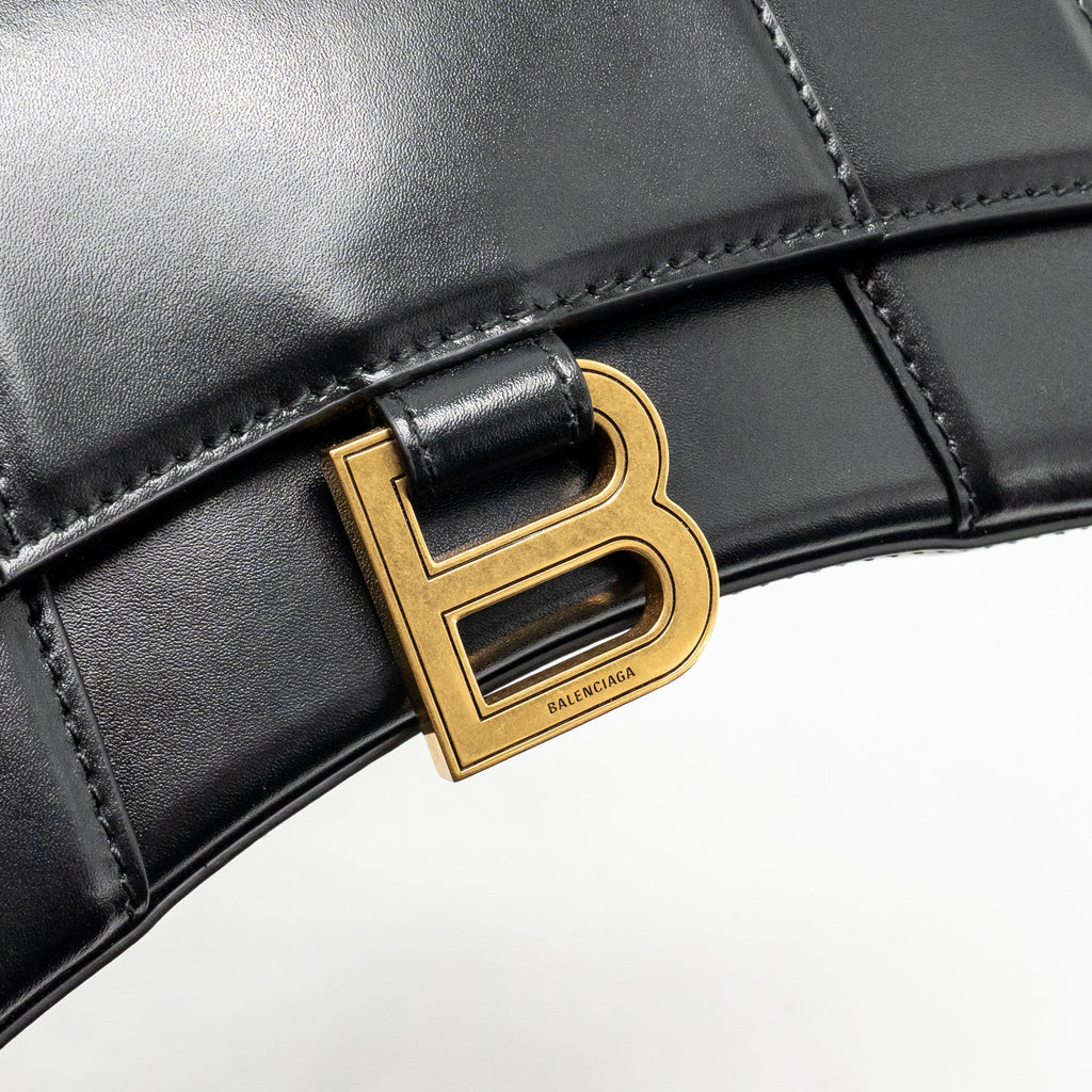 BALENCIAGA HOURGLASS BAG XS CALFSKIN BLACK GHW