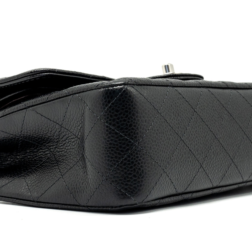 CHANEL SMALL CLASSIC DOUBLE FLAP BAG CAVIAR BLACK SHW (MICROCHIP)