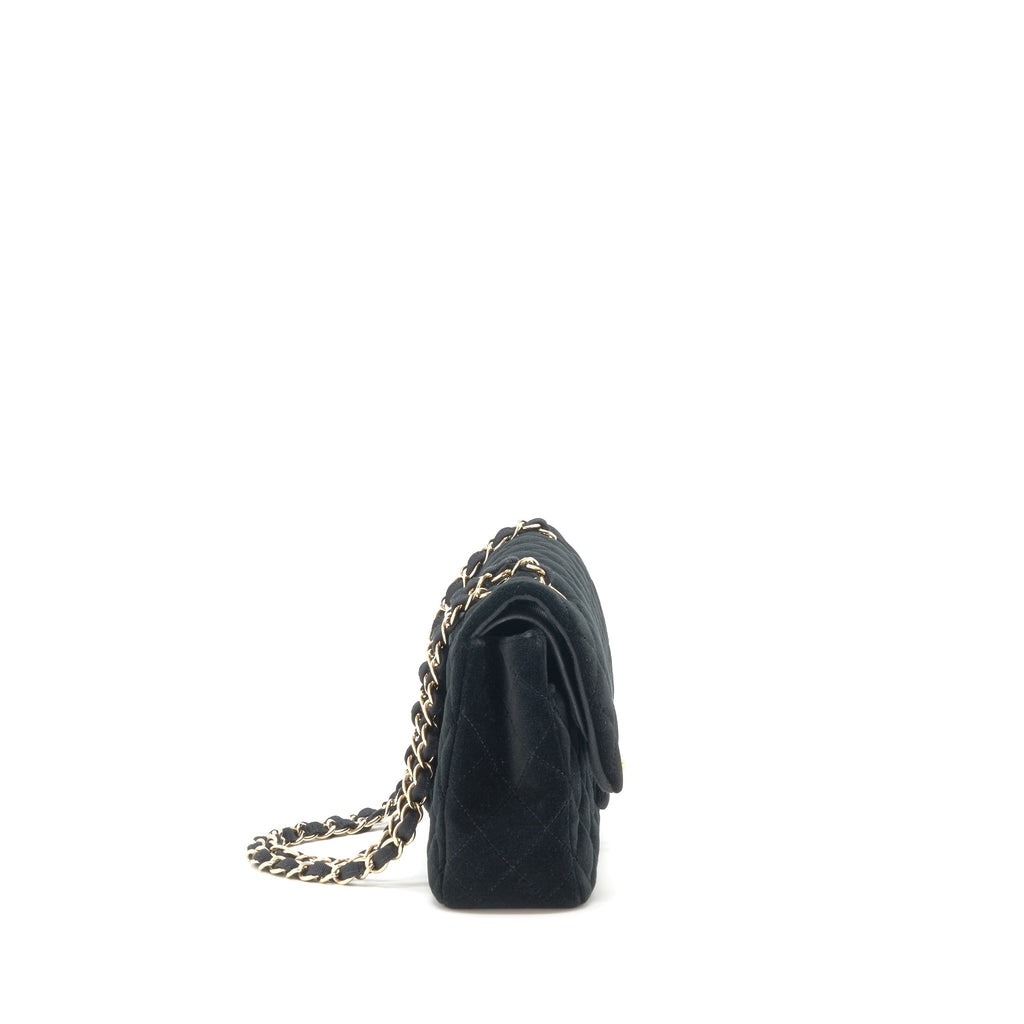 CHANEL VELVET MEDIUM CLASSIC DOUBLE FLAP BAG VELVET BLACK LGHW