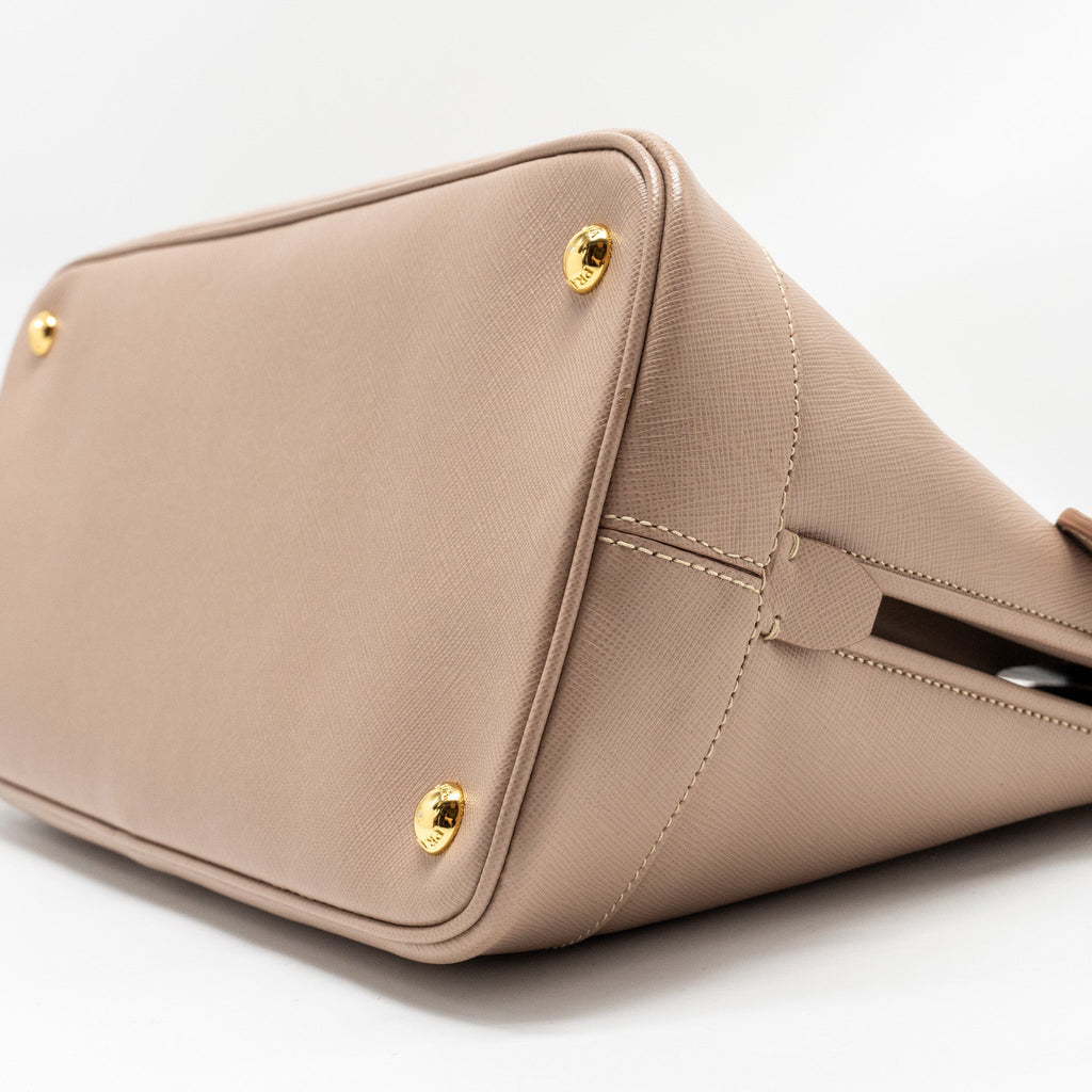 PRADA SAFFIANO VERNICE PROMENADE DOME TOTE LEATHER BEIGE GHW