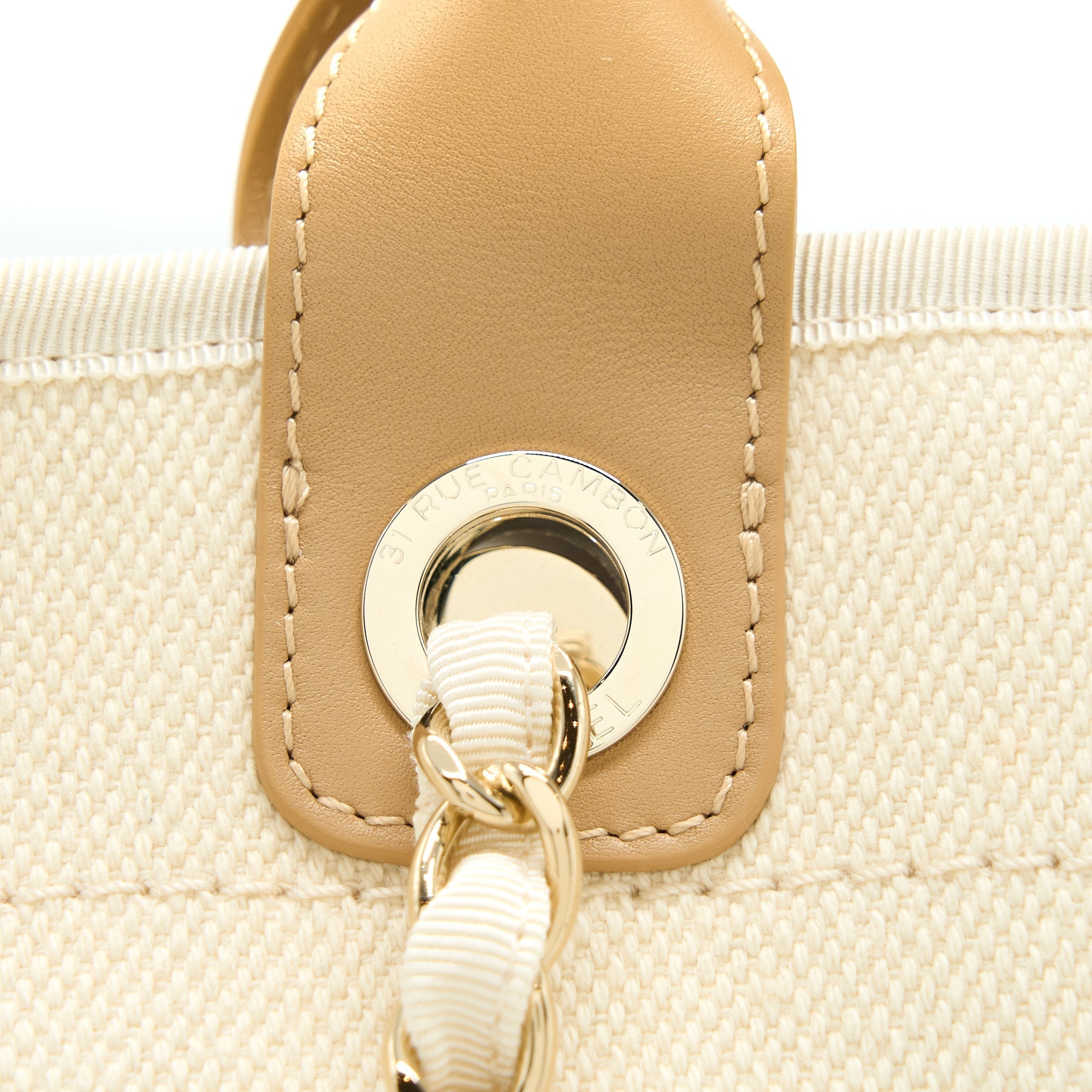 CHANEL DEAUVILLE PEARL TOTE CANVAS GHW